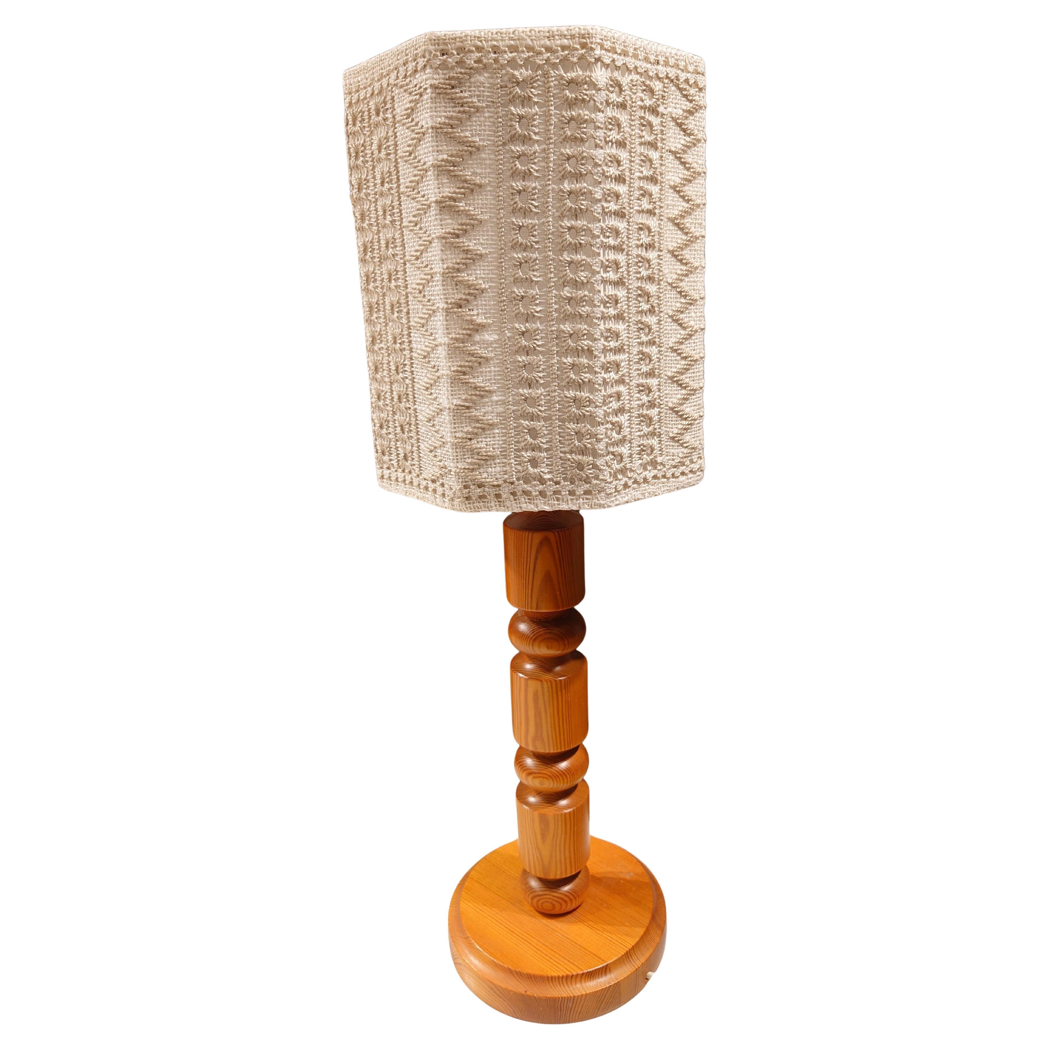 70s pine table lamp mid century modern wood For Sale