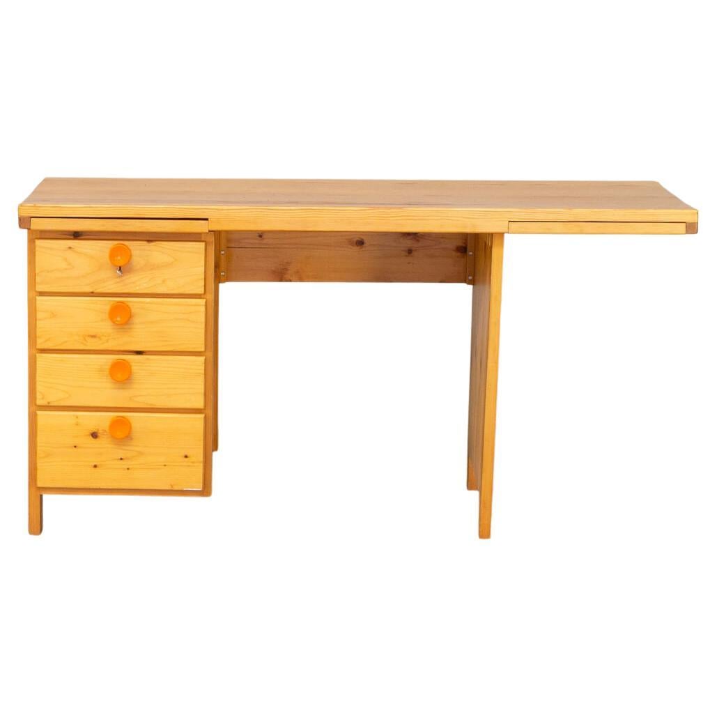 70s Pine Wooden 4 Drawer Desk For Sale