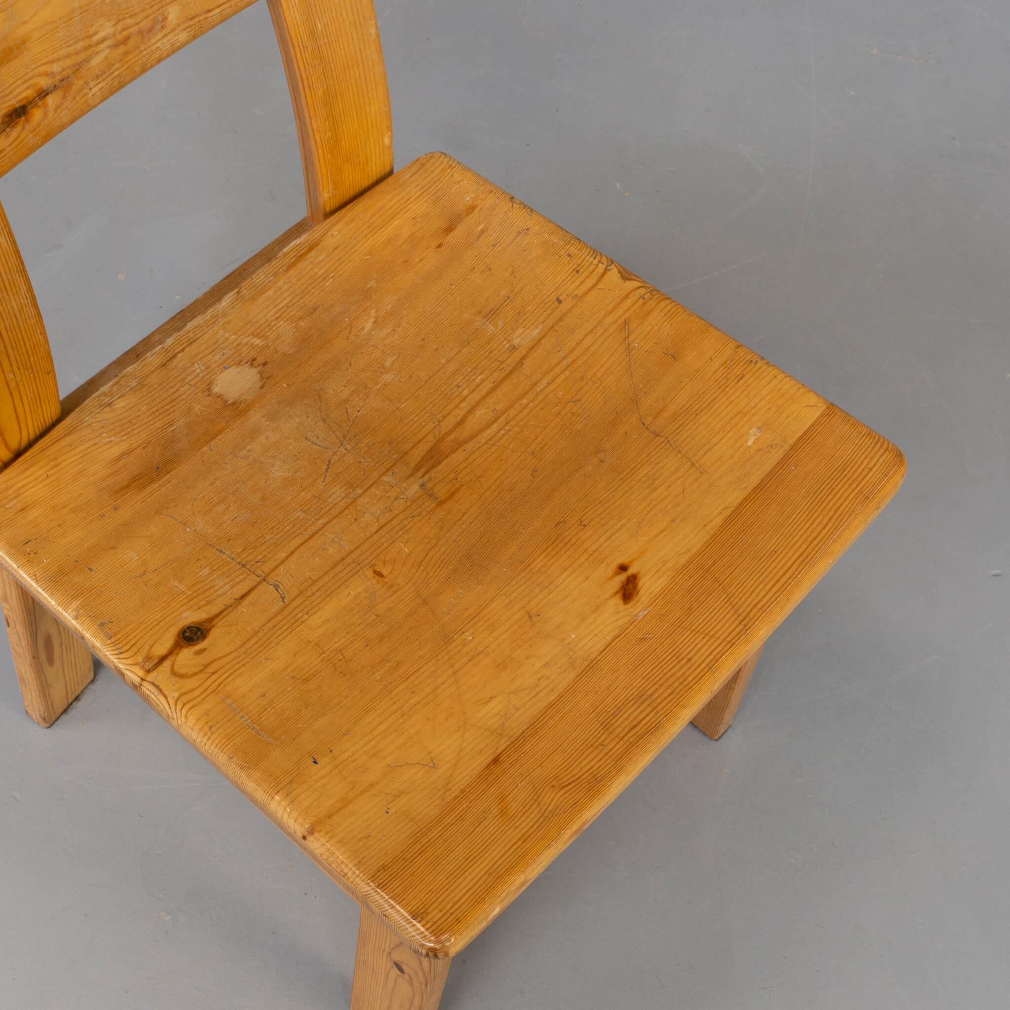 70s Pine Wooden Dining Chair Set/4 For Sale 4