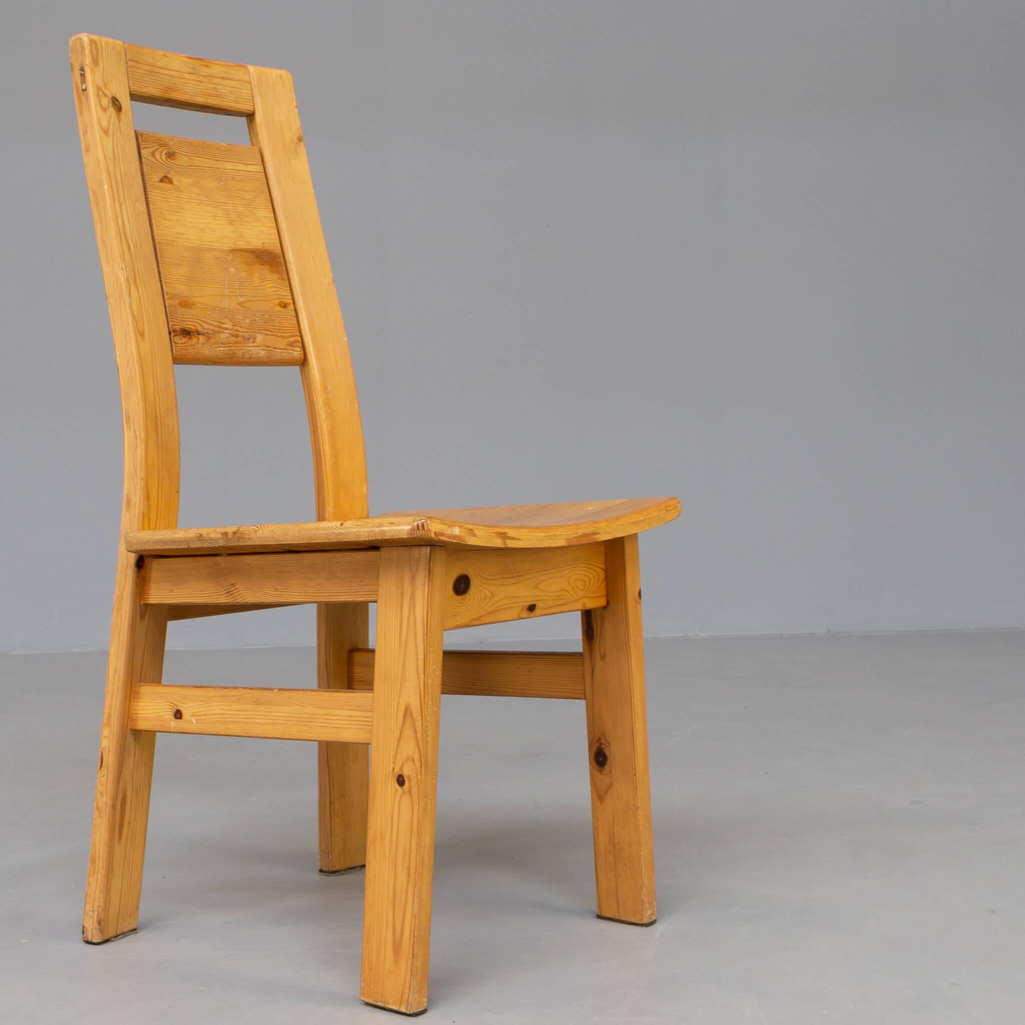 70s Pine Wooden Dining Chair Set/4 For Sale 5