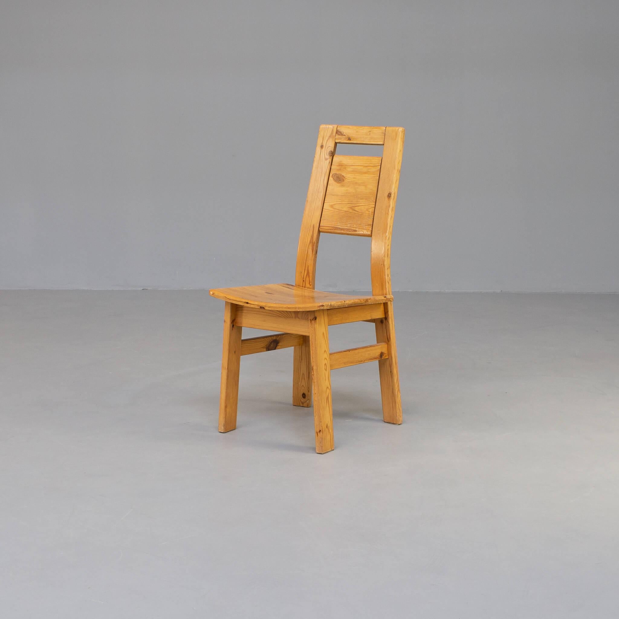 Scandinavian Modern 70s Pine Wooden Dining Chair Set/4 For Sale