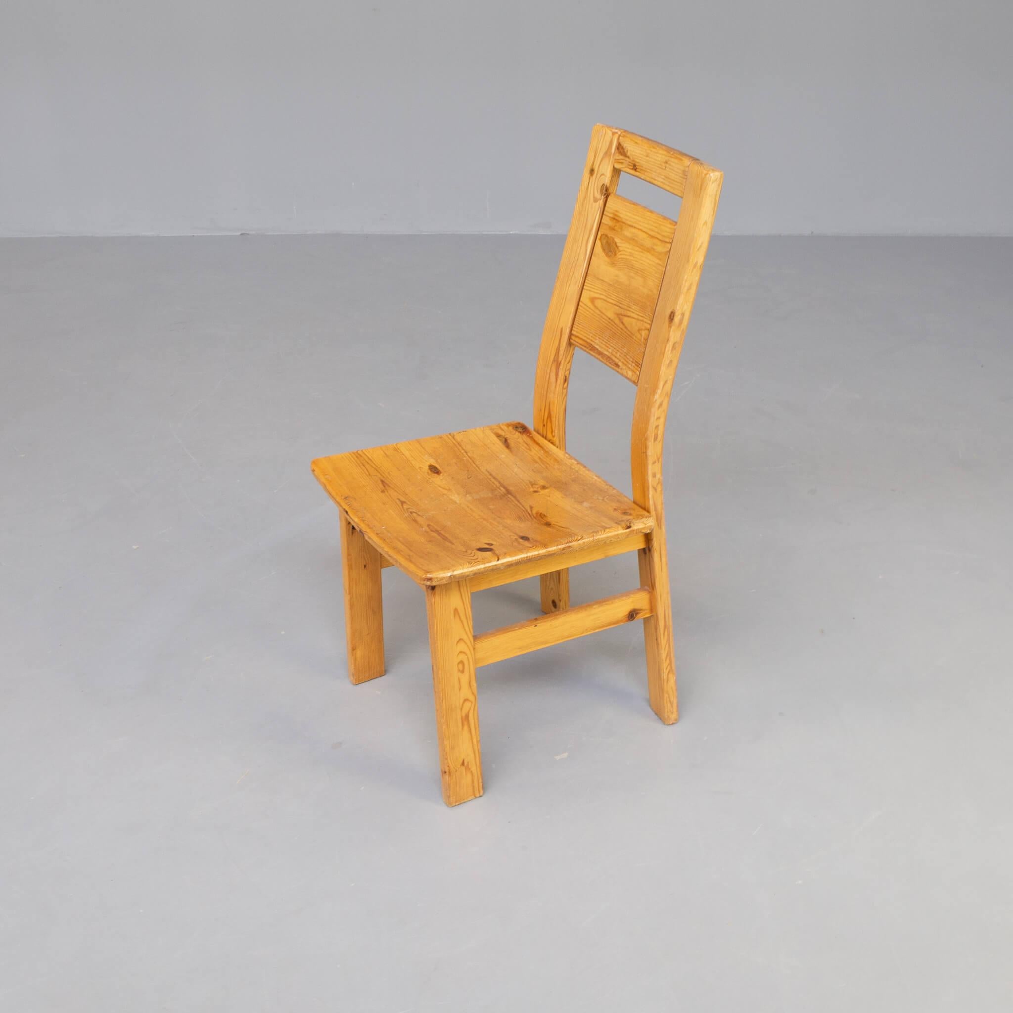 70s Pine Wooden Dining Chair Set/4 For Sale 2