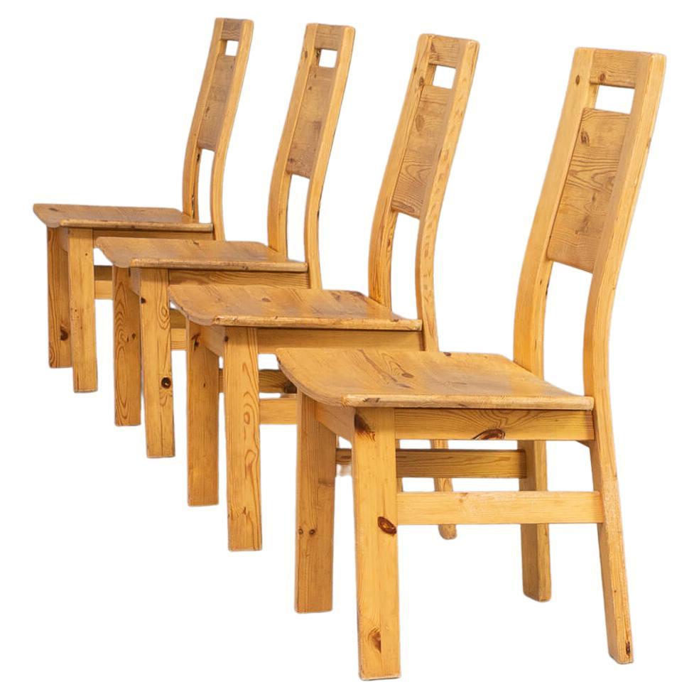 70s Pine Wooden Dining Chair Set/4 For Sale