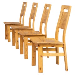 70s Pine Wooden Dining Chair Set/4
