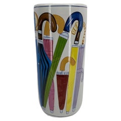 Vintage 70s Pop Art Hand Painted Umbrellas Ceramic Umbrella Stand Holder