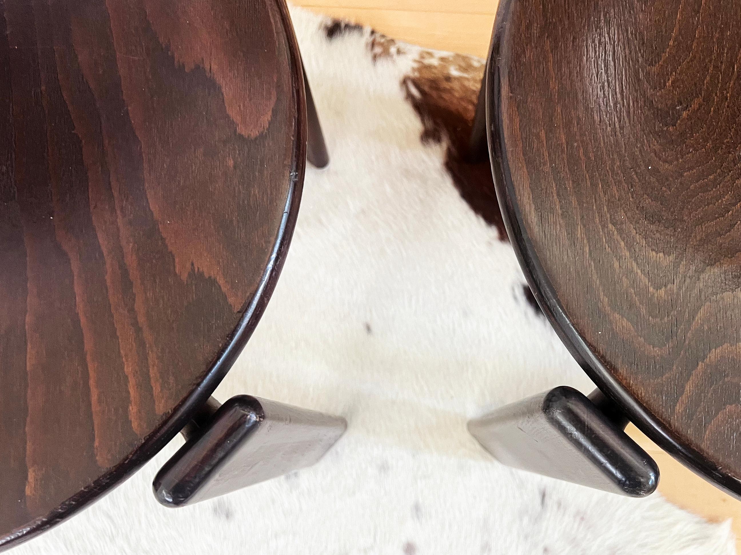 Upholstery 70s Postmodern Solid Dark Wood Dining Chairs Bruno Rey for Dietiker Switzerland