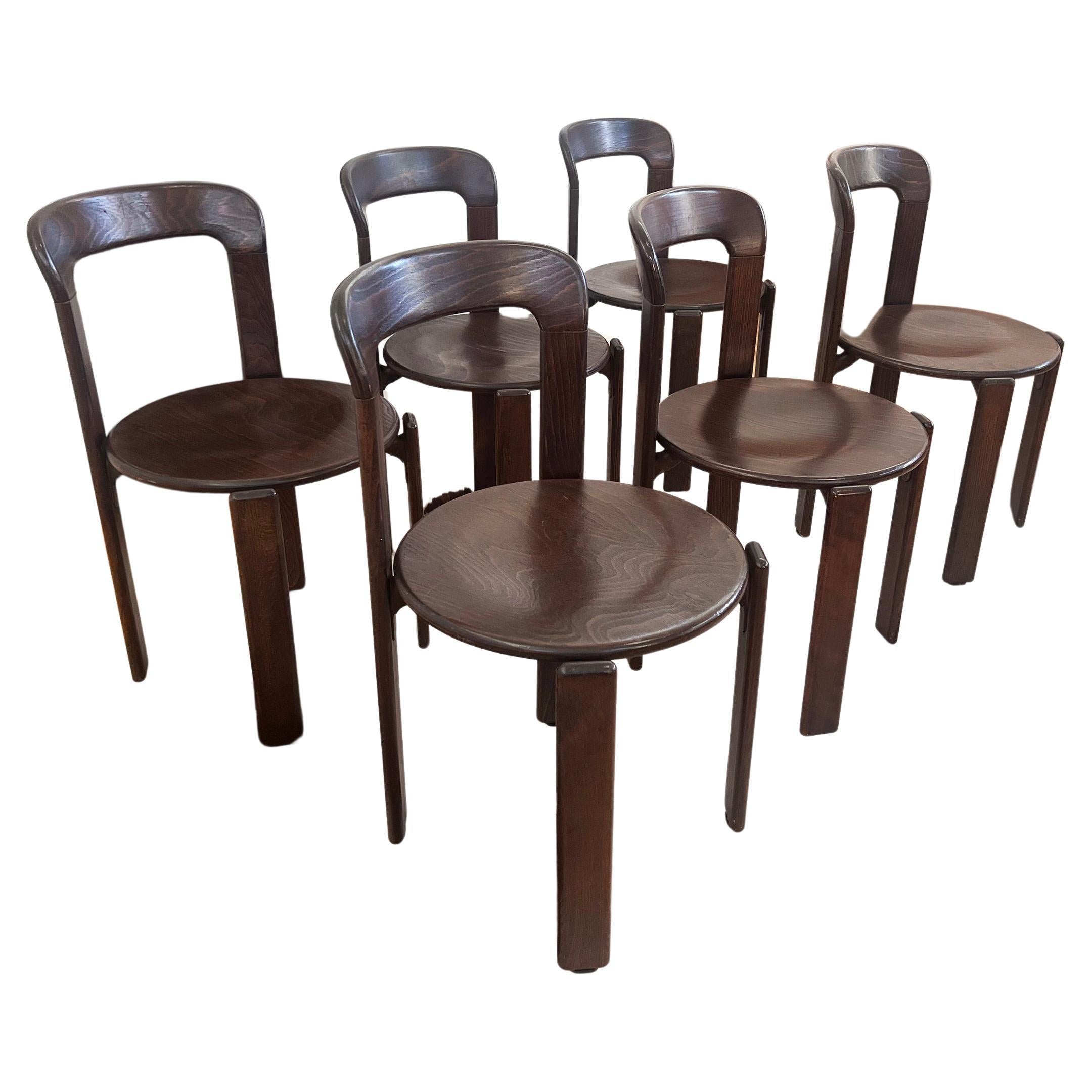 70s Postmodern Solid Dark Wood Dining Chairs Bruno Rey for Dietiker Switzerland