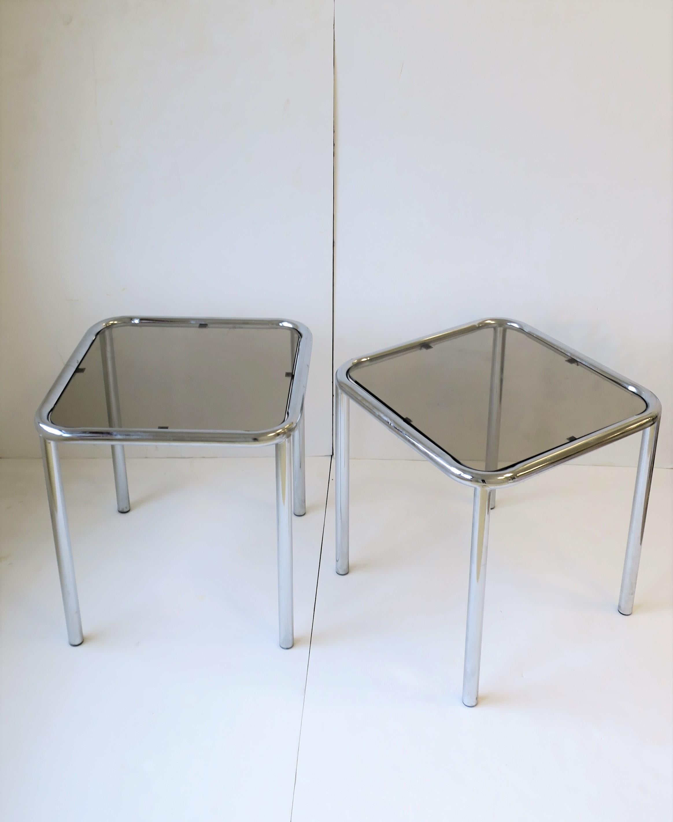 Postmodern Tubular End, Side, and Stacking Tables in Chrome and Glass, Pair 3