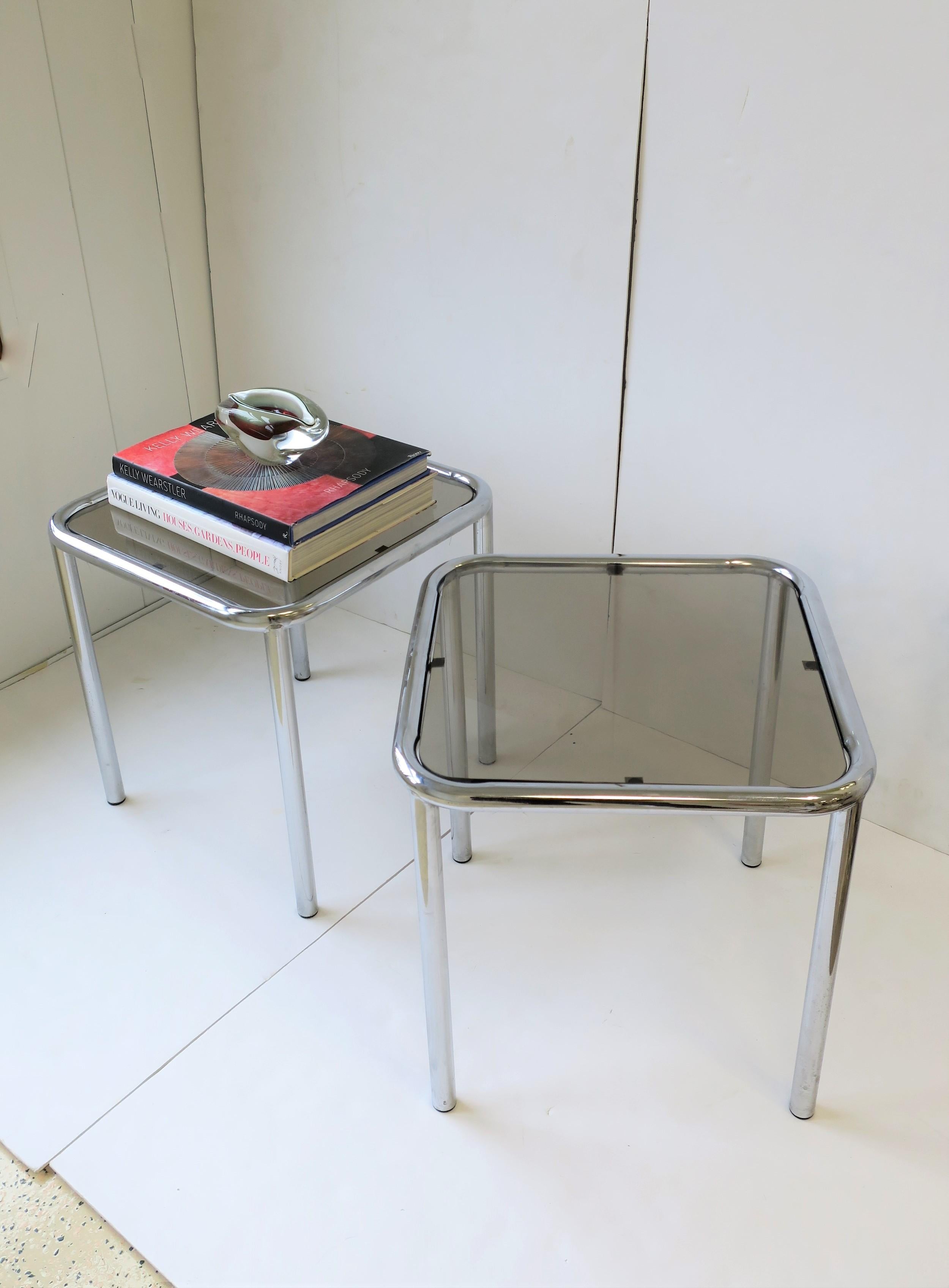 Postmodern Tubular End, Side, and Stacking Tables in Chrome and Glass, Pair 4
