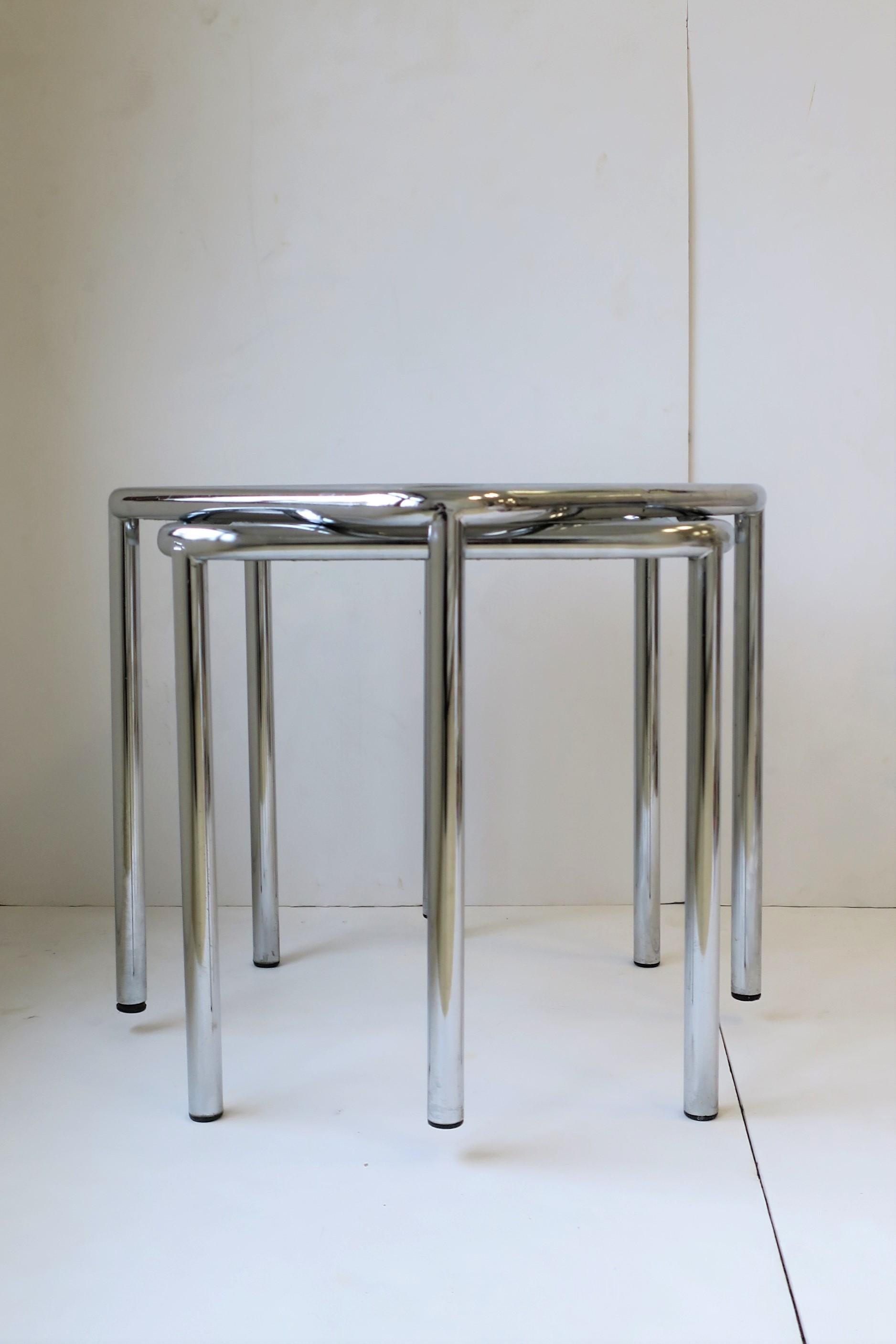 Postmodern Tubular End, Side, and Stacking Tables in Chrome and Glass, Pair 6