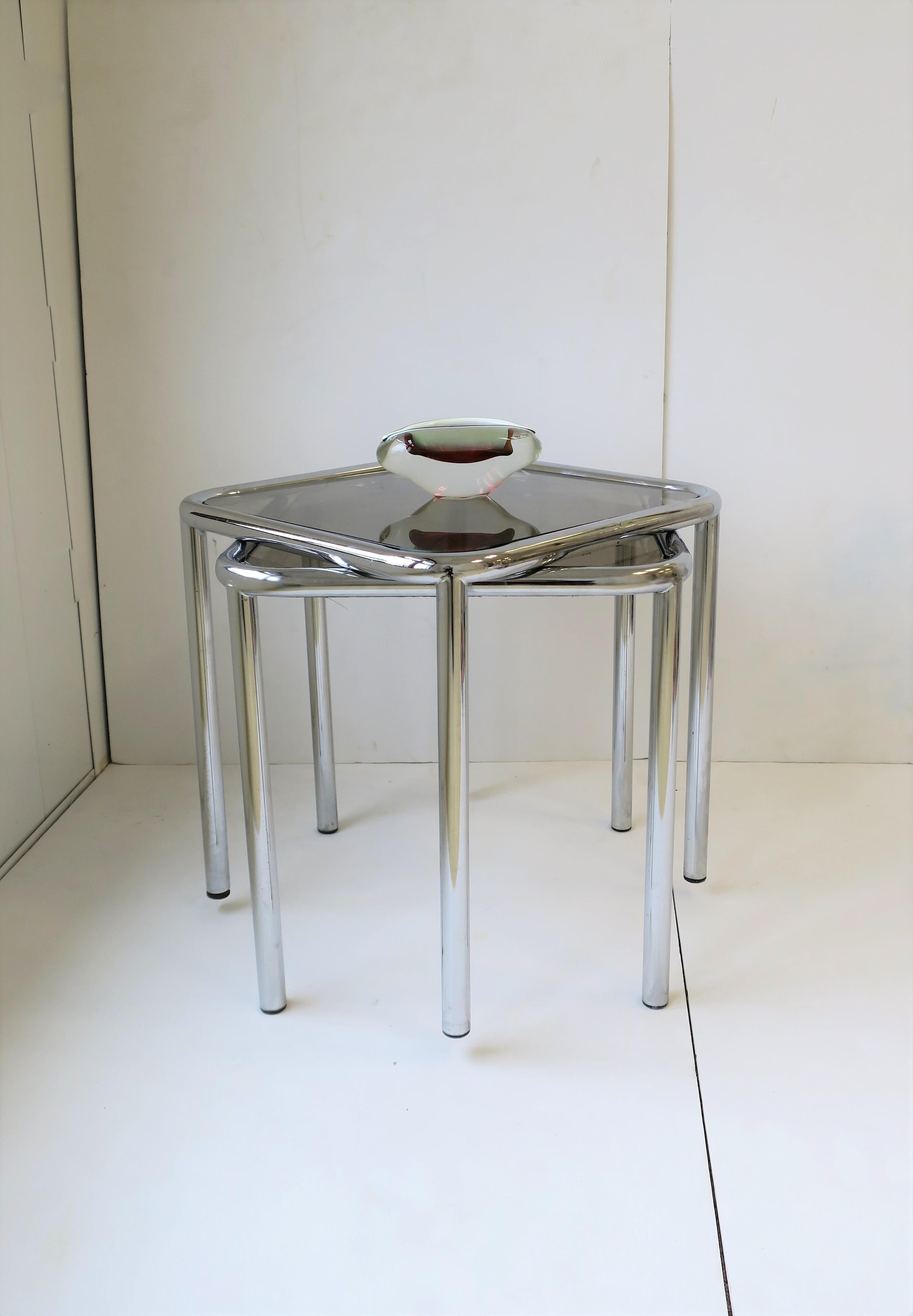 Postmodern Tubular End, Side, and Stacking Tables in Chrome and Glass, Pair 9