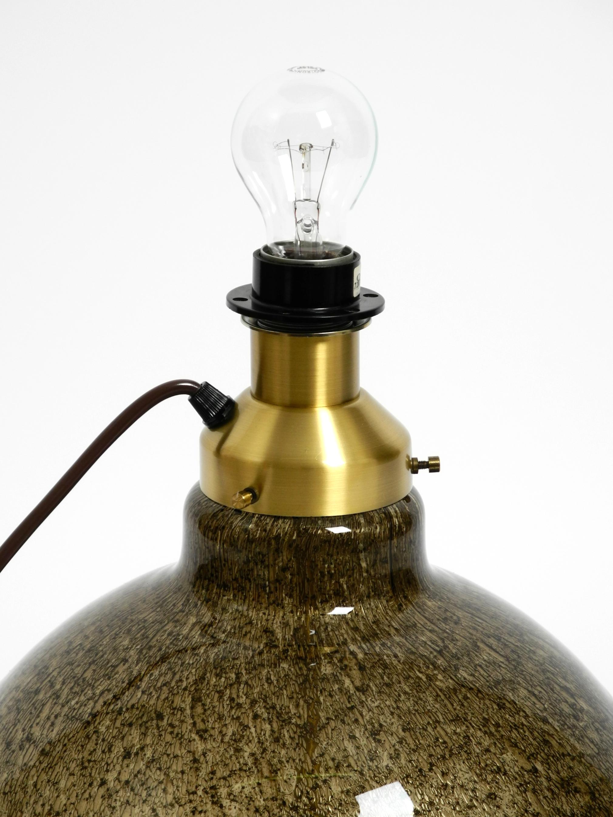70s Putzler table lamp with illuminated glass body and shade made of dupion silk For Sale 7