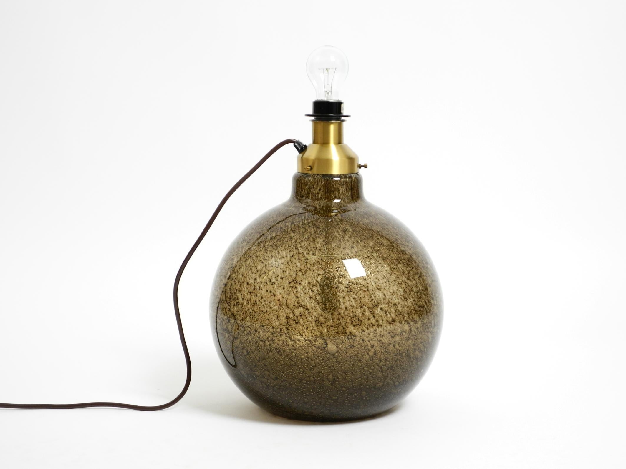 70s Putzler table lamp with illuminated glass body and shade made of dupion silk For Sale 13