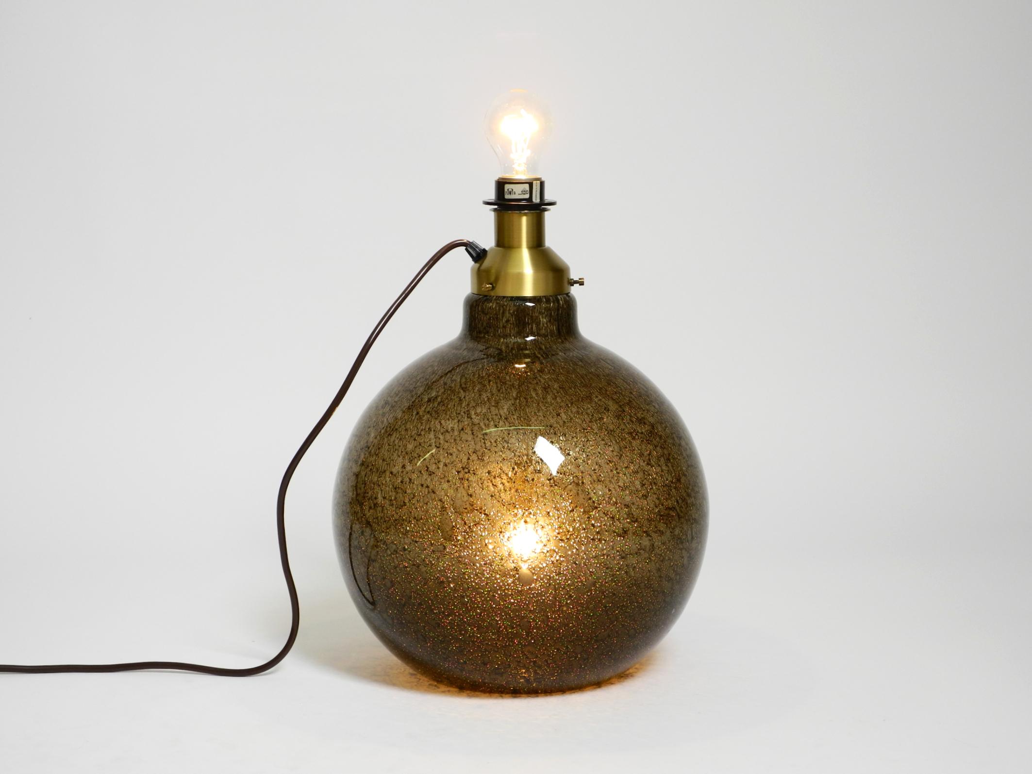 70s Putzler table lamp with illuminated glass body and shade made of dupion silk In Good Condition For Sale In München, DE