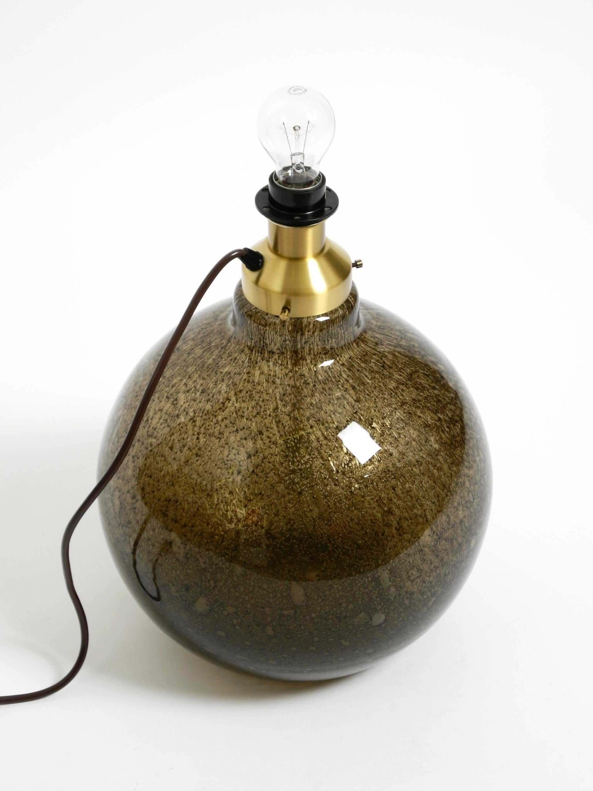 70s Putzler table lamp with illuminated glass body and shade made of dupion silk For Sale 1