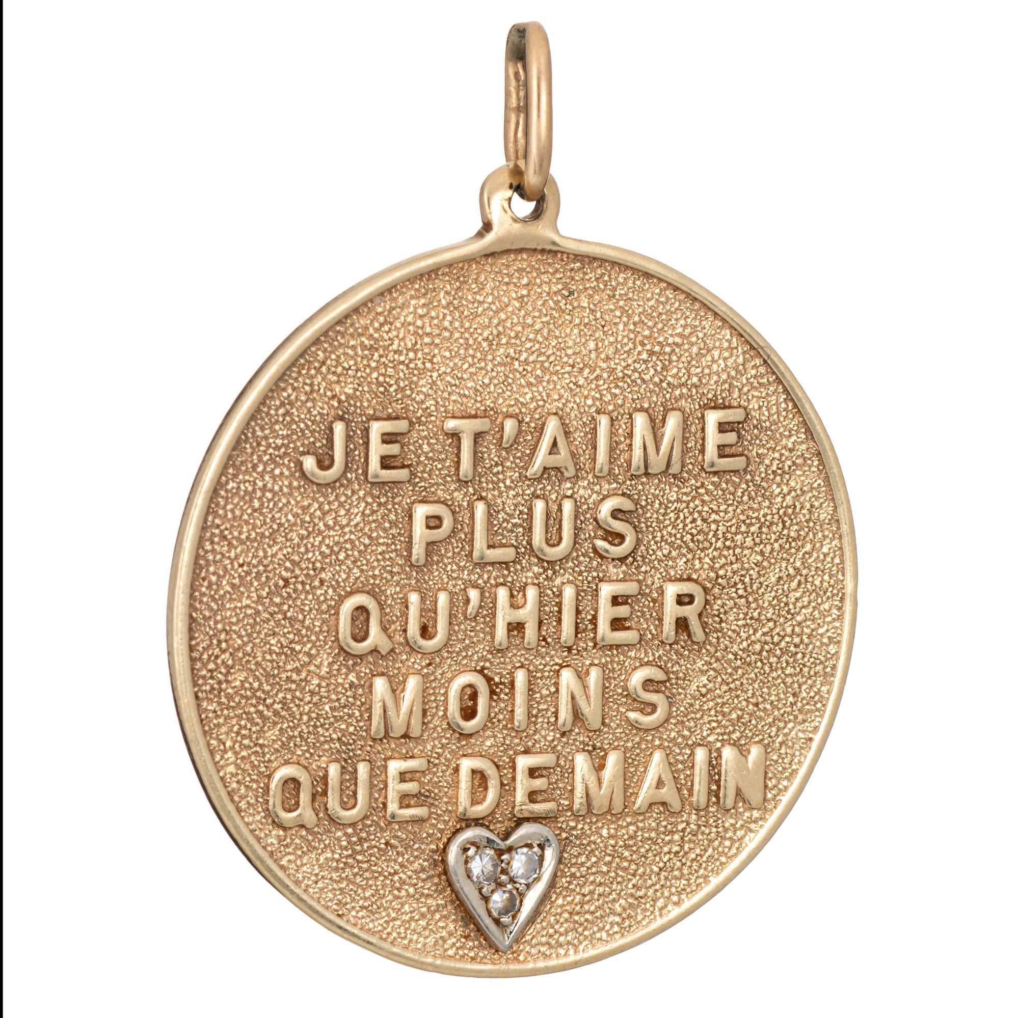 Modern 70s Qu'hier Que Demain Charm 14k Gold Diamond Love Token Attributed to Merrin