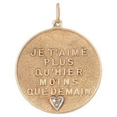 70s Qu'hier Que Demain Charm 14k Gold Diamond Love Token Attributed to Merrin