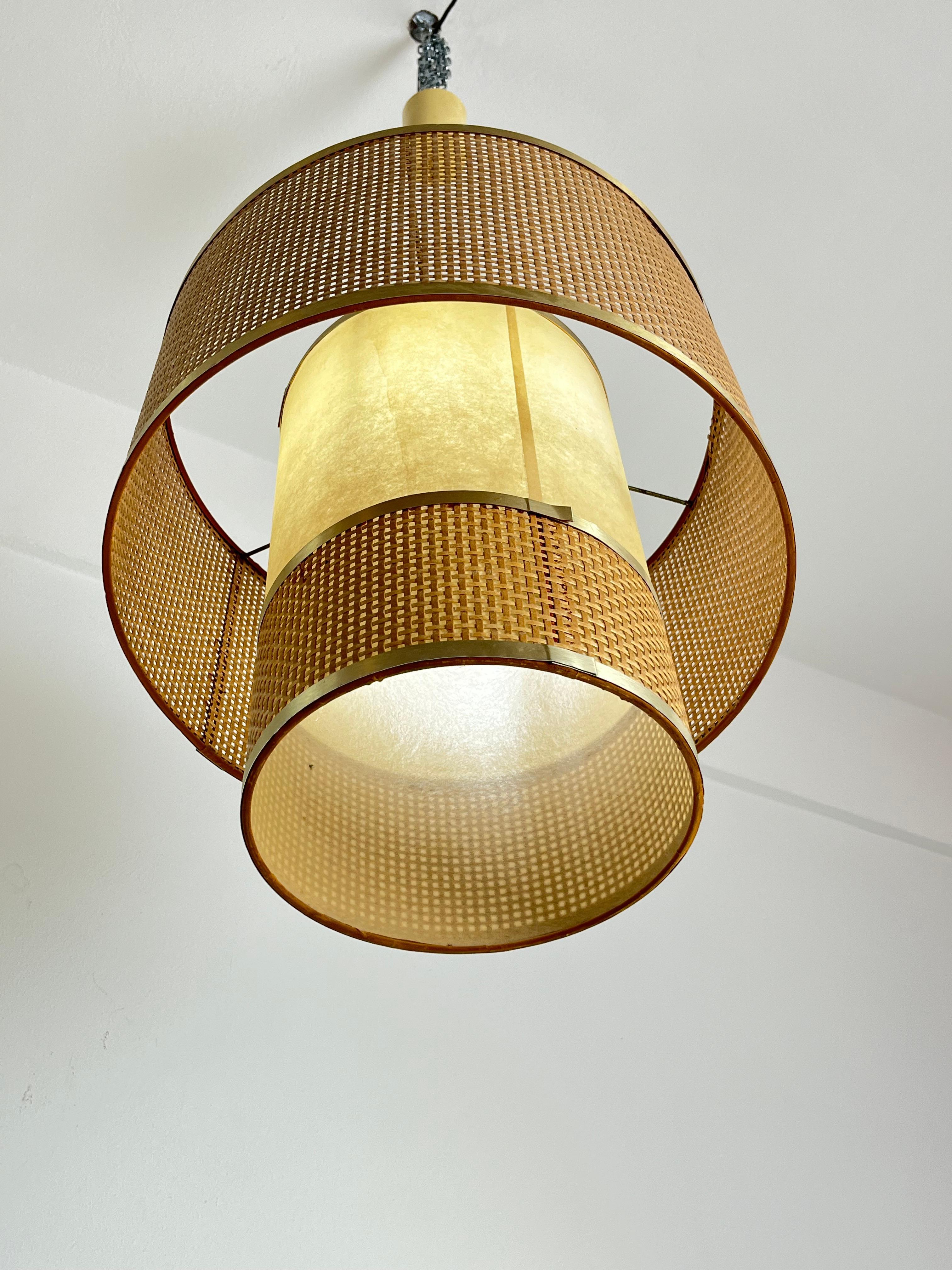 Fine XX secolo Lampadario in rattan anni '70 Design italiano in vendita
