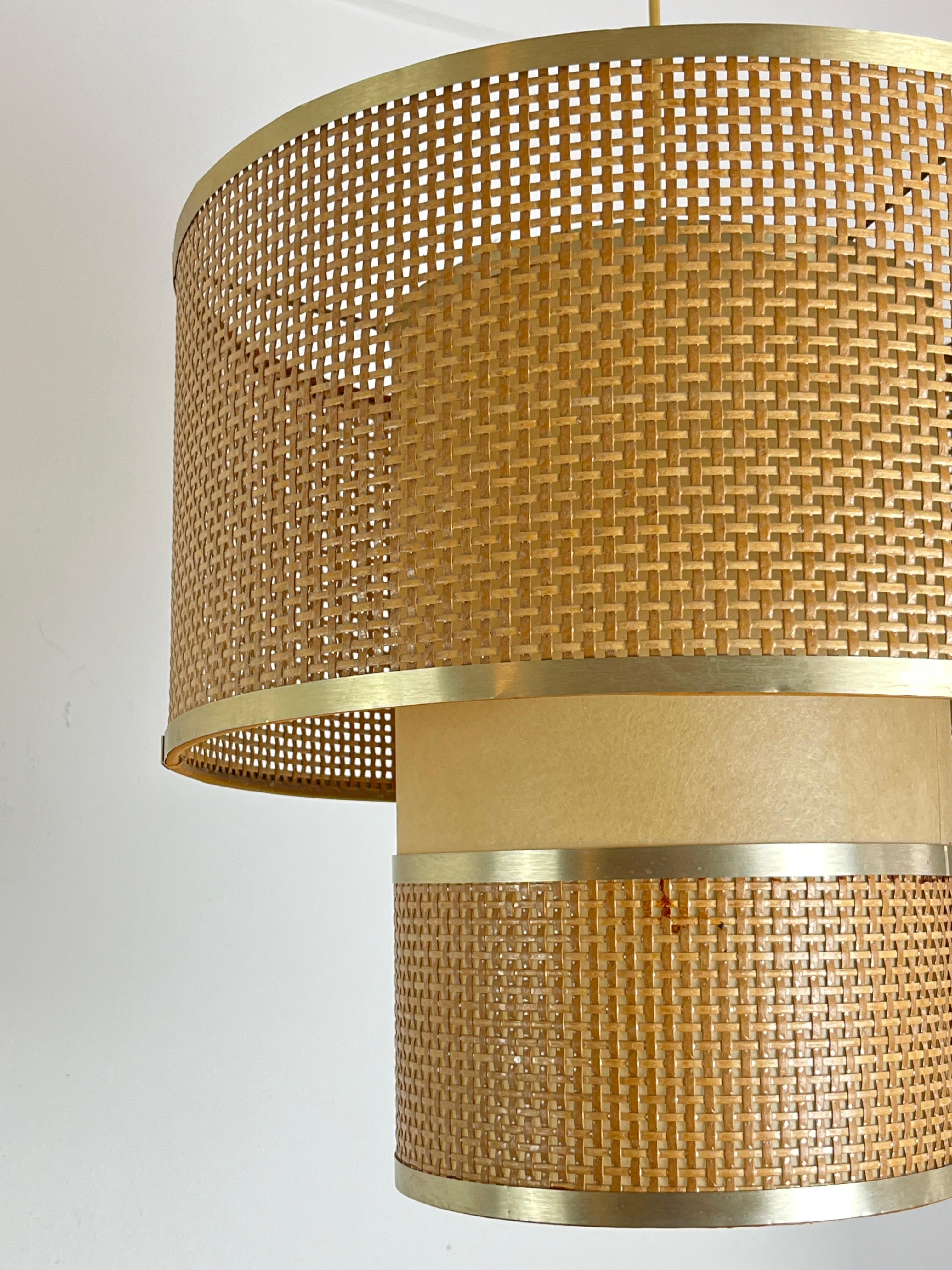 Rattan Lampadario in rattan anni '70 Design italiano in vendita