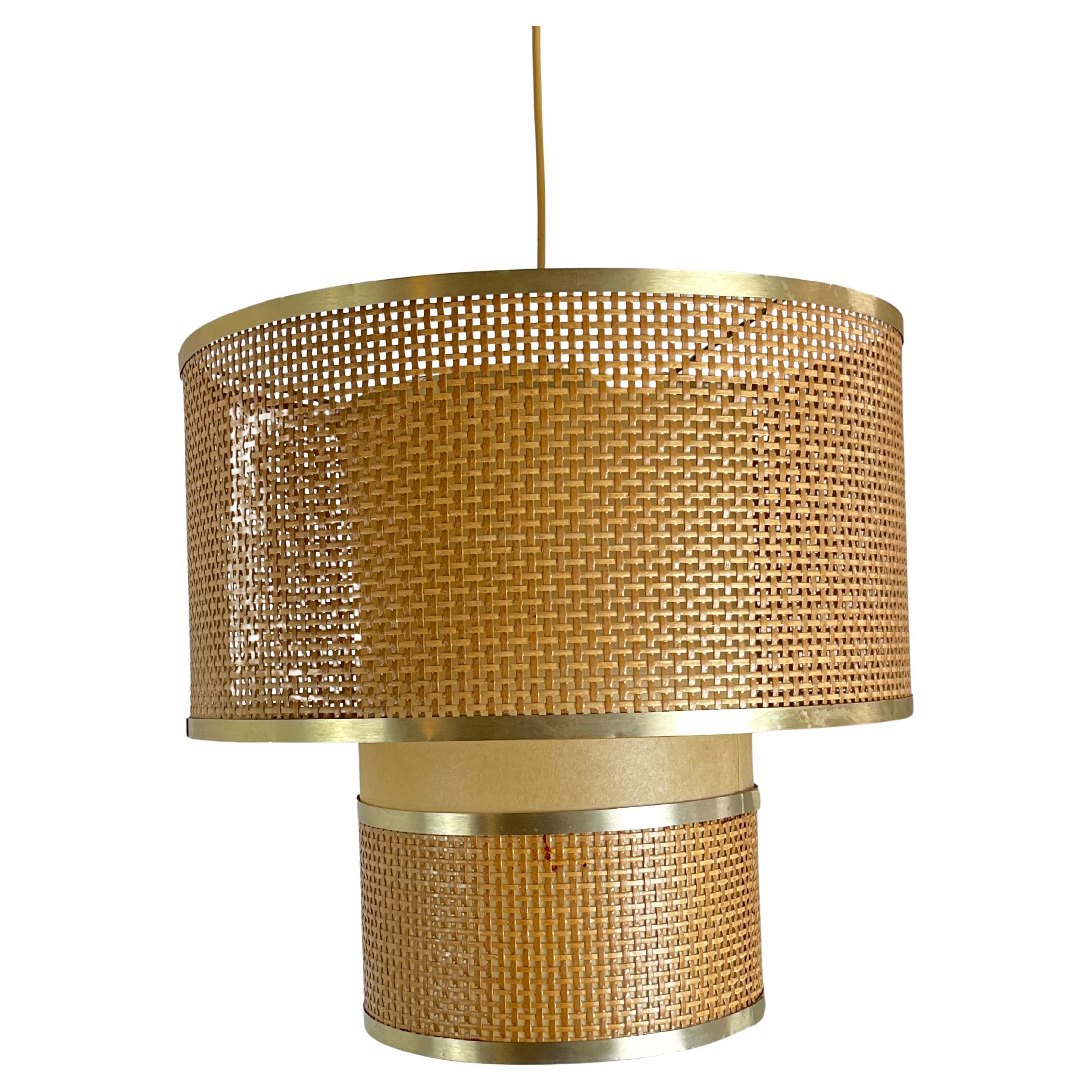 70s Rattan Chandelier Italian Design