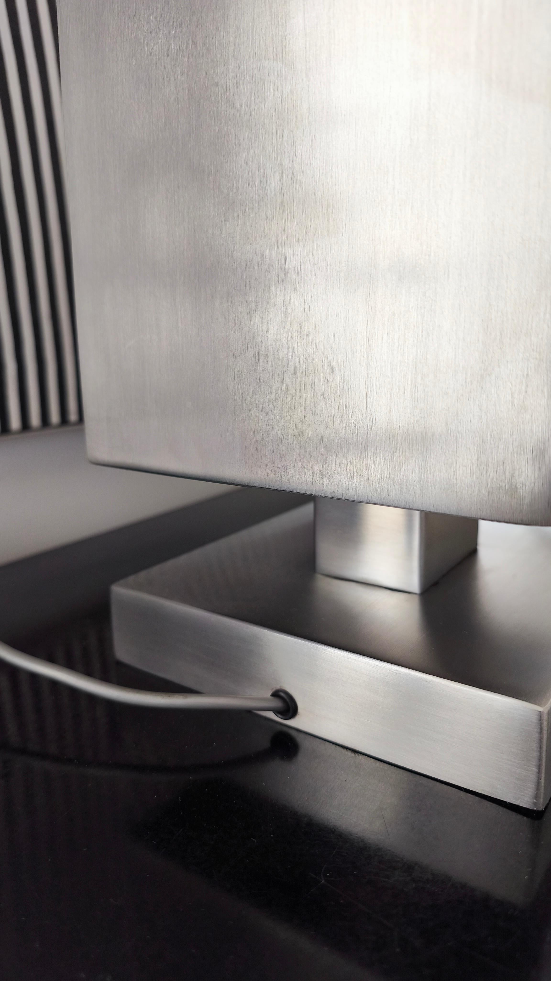 70s rectangular stainless steel lamp, France might be attributed to Michel Boyer For Sale 4