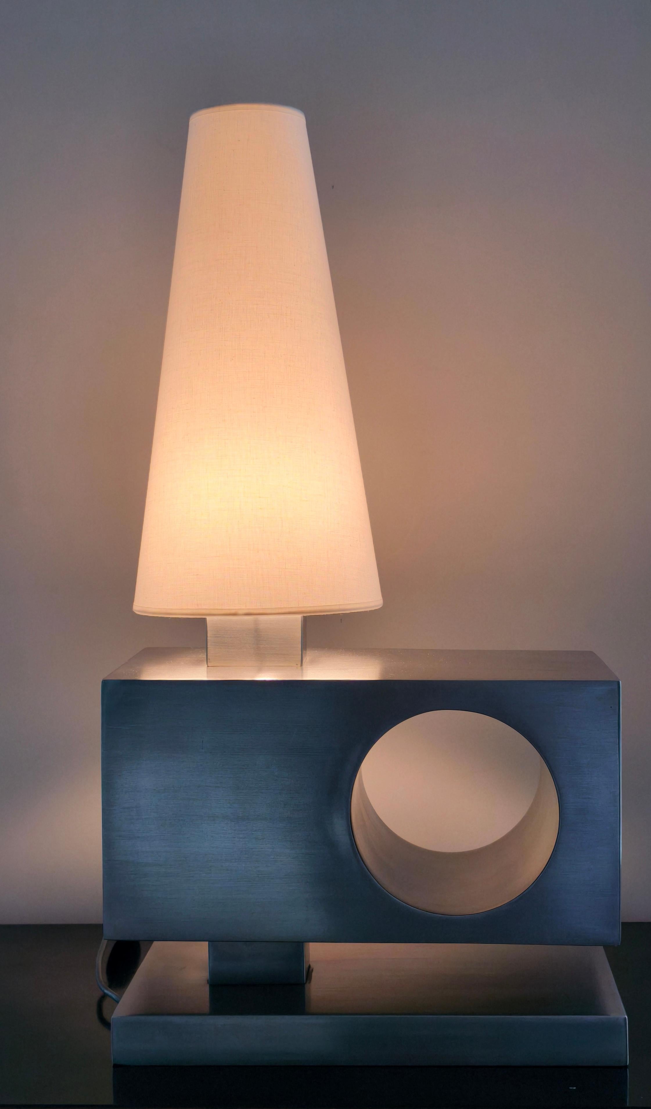French 70s rectangular stainless steel lamp, France might be attributed to Michel Boyer For Sale