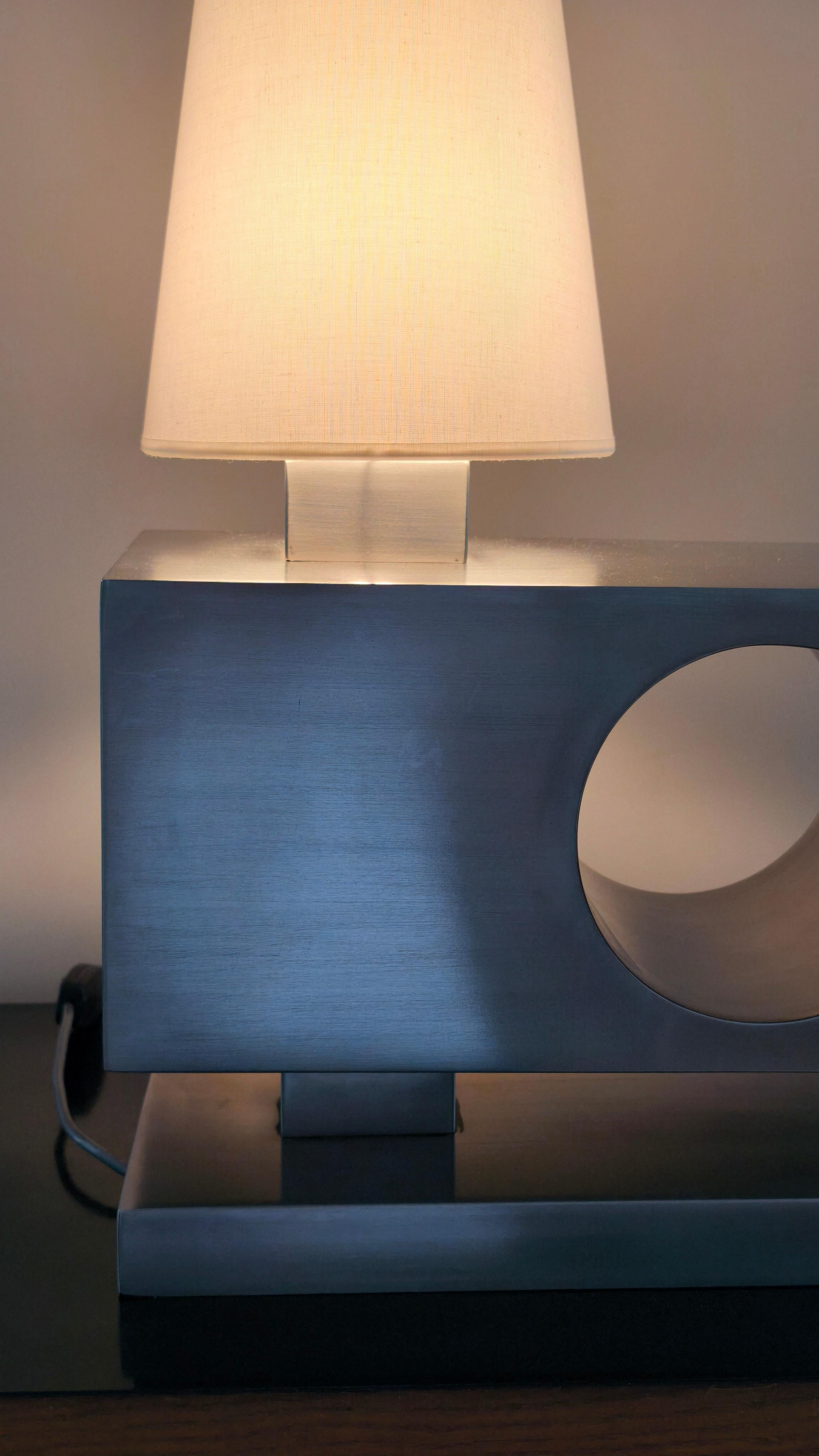 Late 20th Century 70s rectangular stainless steel lamp, France might be attributed to Michel Boyer For Sale