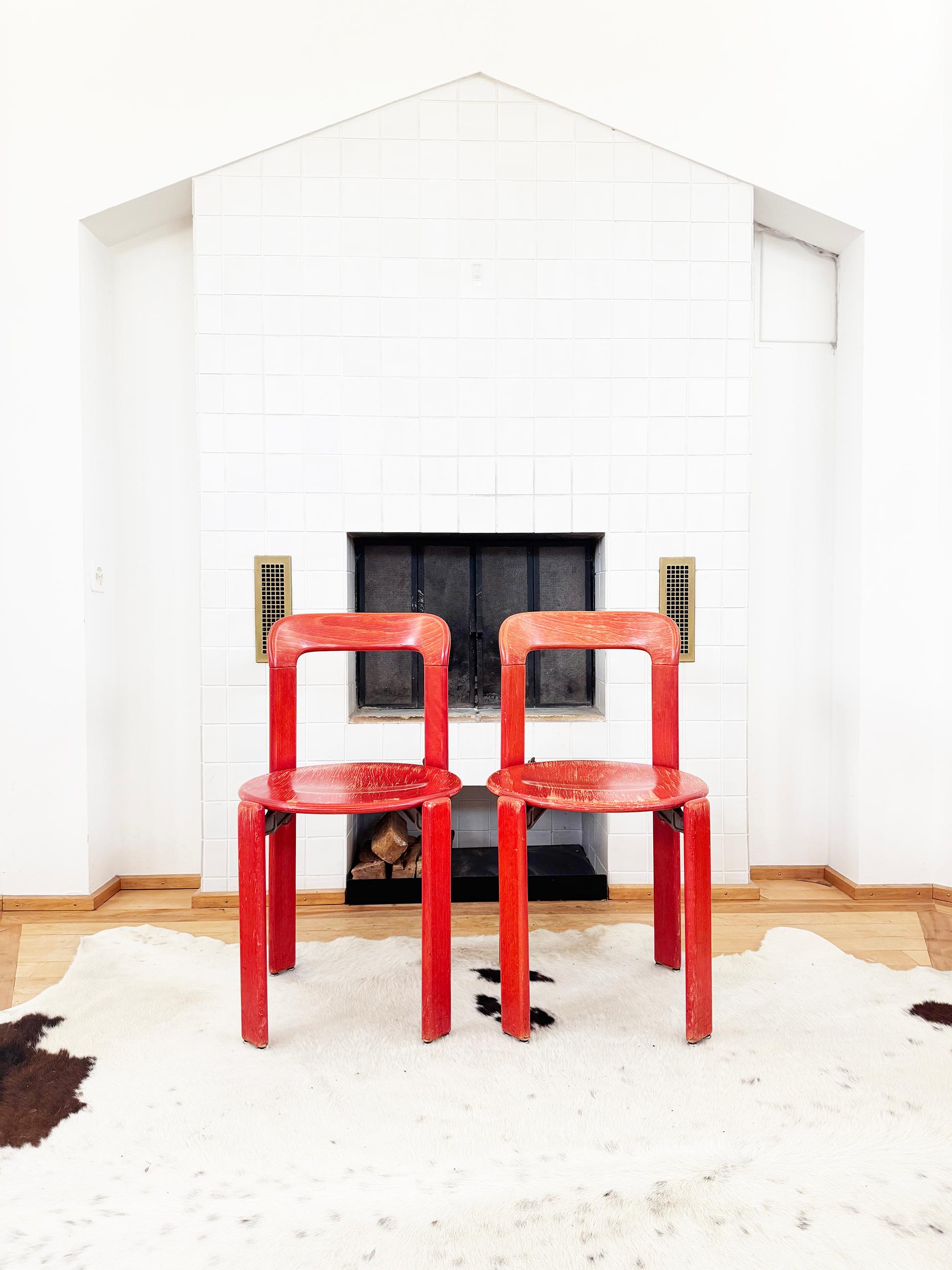 Iconic and comfortable 1970s Swiss Designer chairs. Suitable for side chairs, accent chairs, dining chairs, etc. Original 1970s labels present. Solid wood-- Original! *Not remakes / reissues. As always, it is highly collectible to have the real