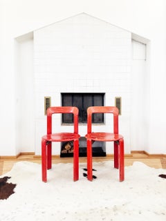 70er Jahre Rote Esstischstühle aus Massivholz von Bruno Rey für Dietiker, 6er Set