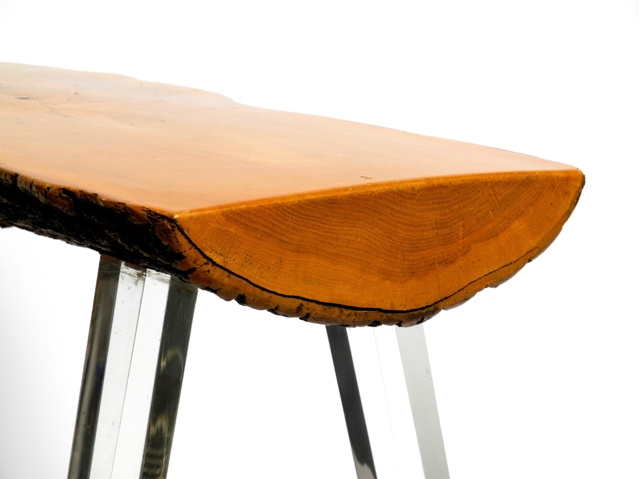 70s Regency Side Coffee Table Made of a Thick Tree Slice and Plexiglass Legs For Sale 12