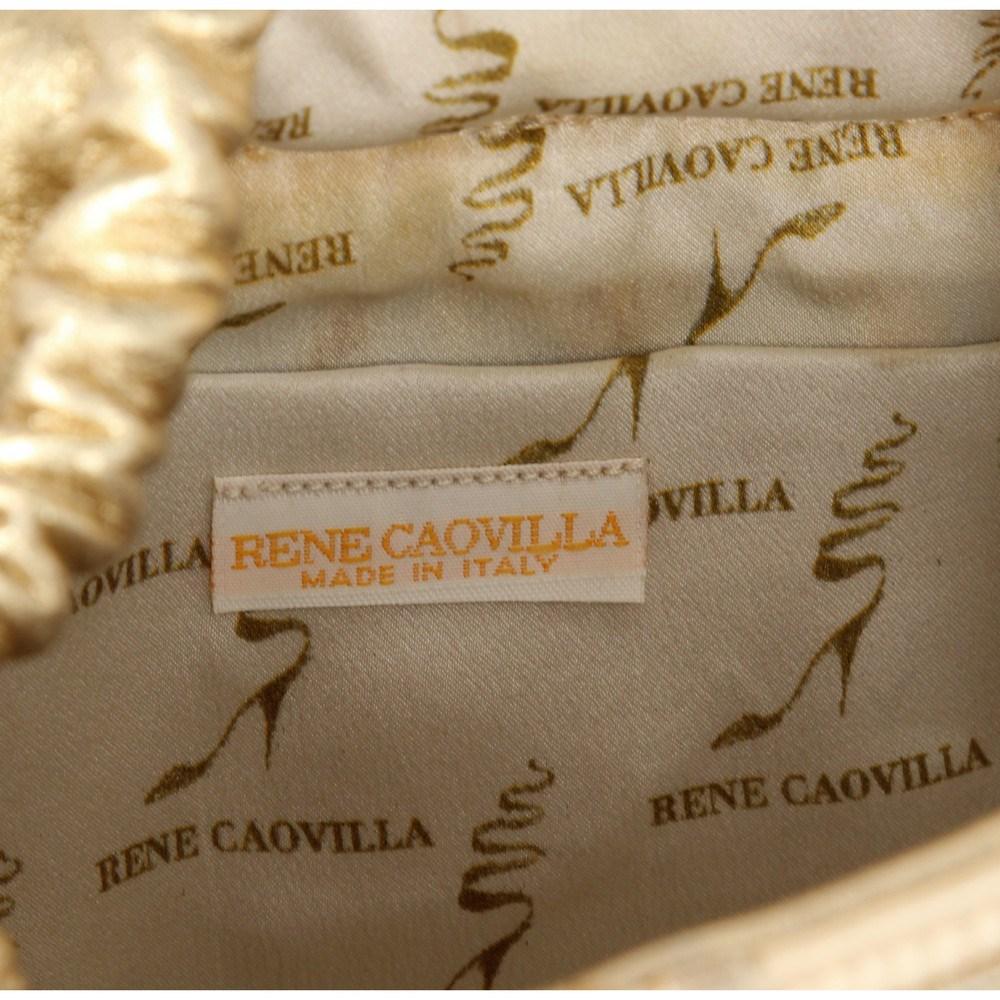 70s René Caovilla Vintage gold-tone leather bucket bag with silk satin details 4