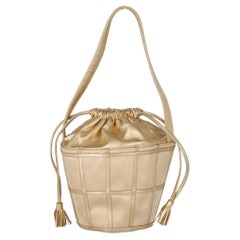 70s René Caovilla Vintage gold-tone leather bucket bag with silk satin details