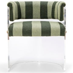 70’s Retro Style Space Age Acrylic Dining Chair, Striped Bouclé Upholstery