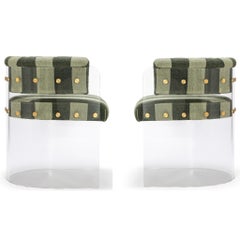 70’s Retro Style Space Age Acrylic Dining Chair, Striped Bouclé Upholstery