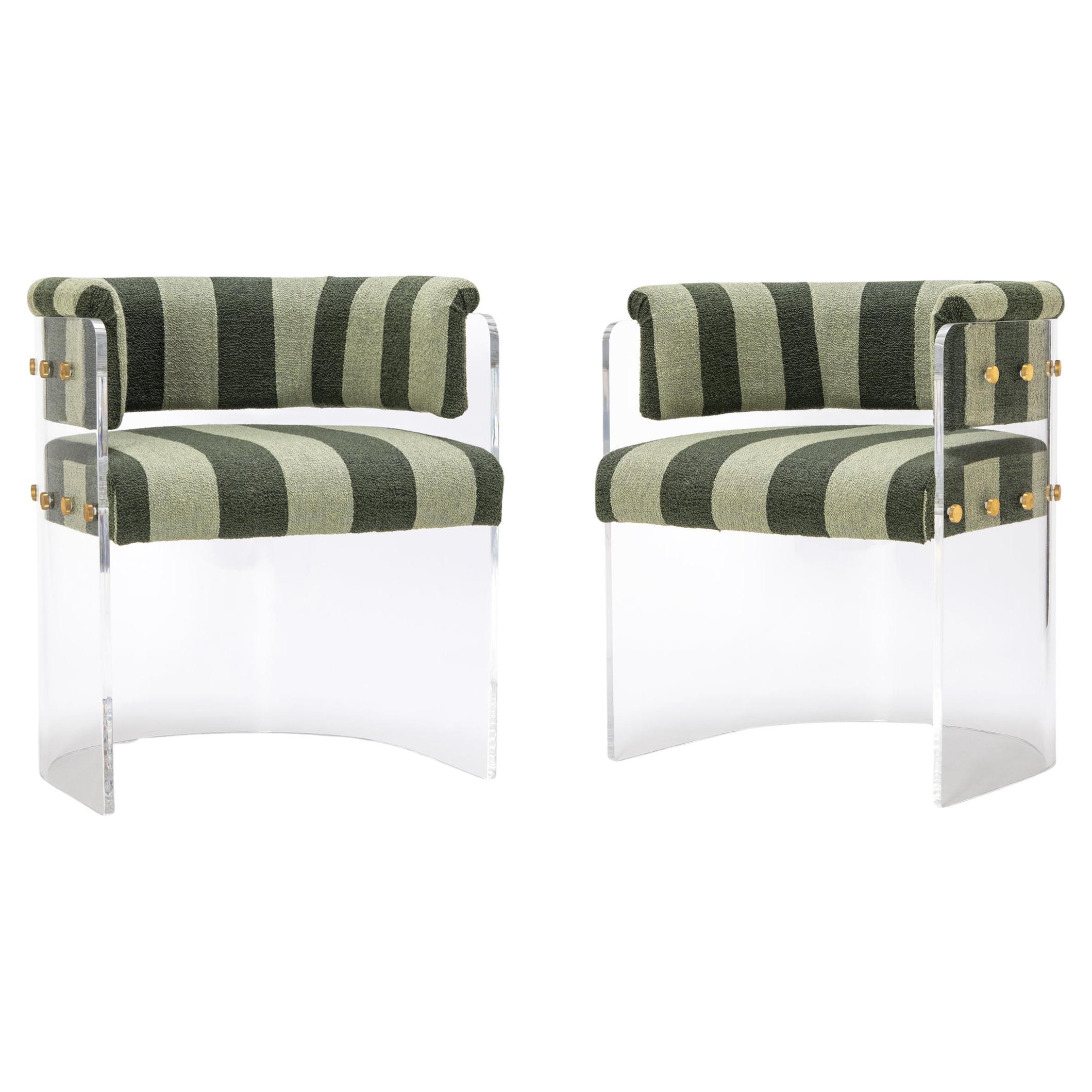 70er Jahre Retro-Stil Space Age Acryl Esszimmerstuhl, gestreifte Bouclé-Polsterung im Angebot
