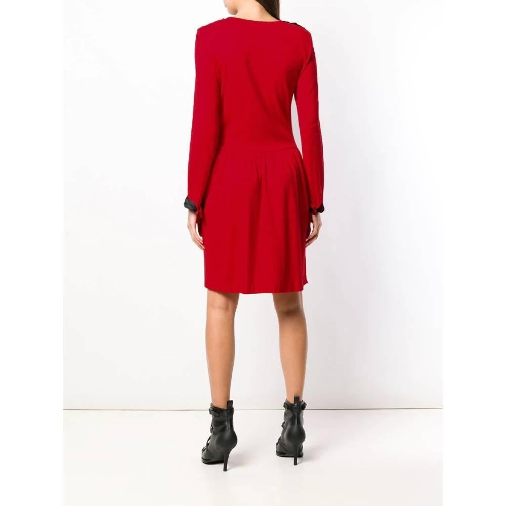 70s Ritz Saddler Vintage red wool V-neck midi dress In Excellent Condition For Sale In Lugo (RA), IT