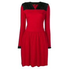 70s Ritz Saddler Vintage red wool V-neck midi dress