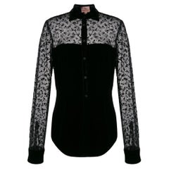 70s Romeo Gigli Vintage velvet and black lace semitransparent shirt