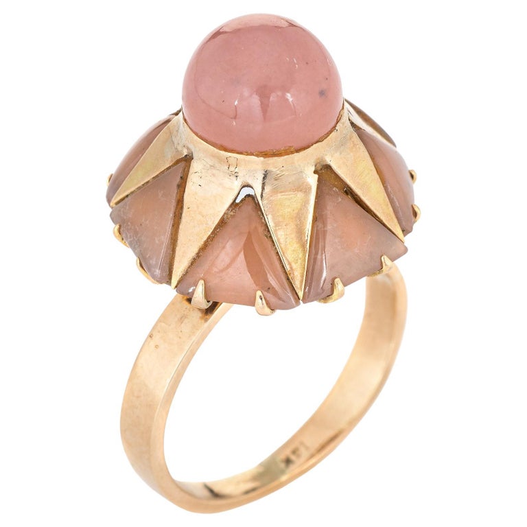 70s Rose Quartz Harlequin Ring Vintage 14k Yellow Gold Cocktail Jewelry Sz  6.5 For Sale at 1stDibs | jewelry in the 70s, vintage rose quartz ring, 70s  ring