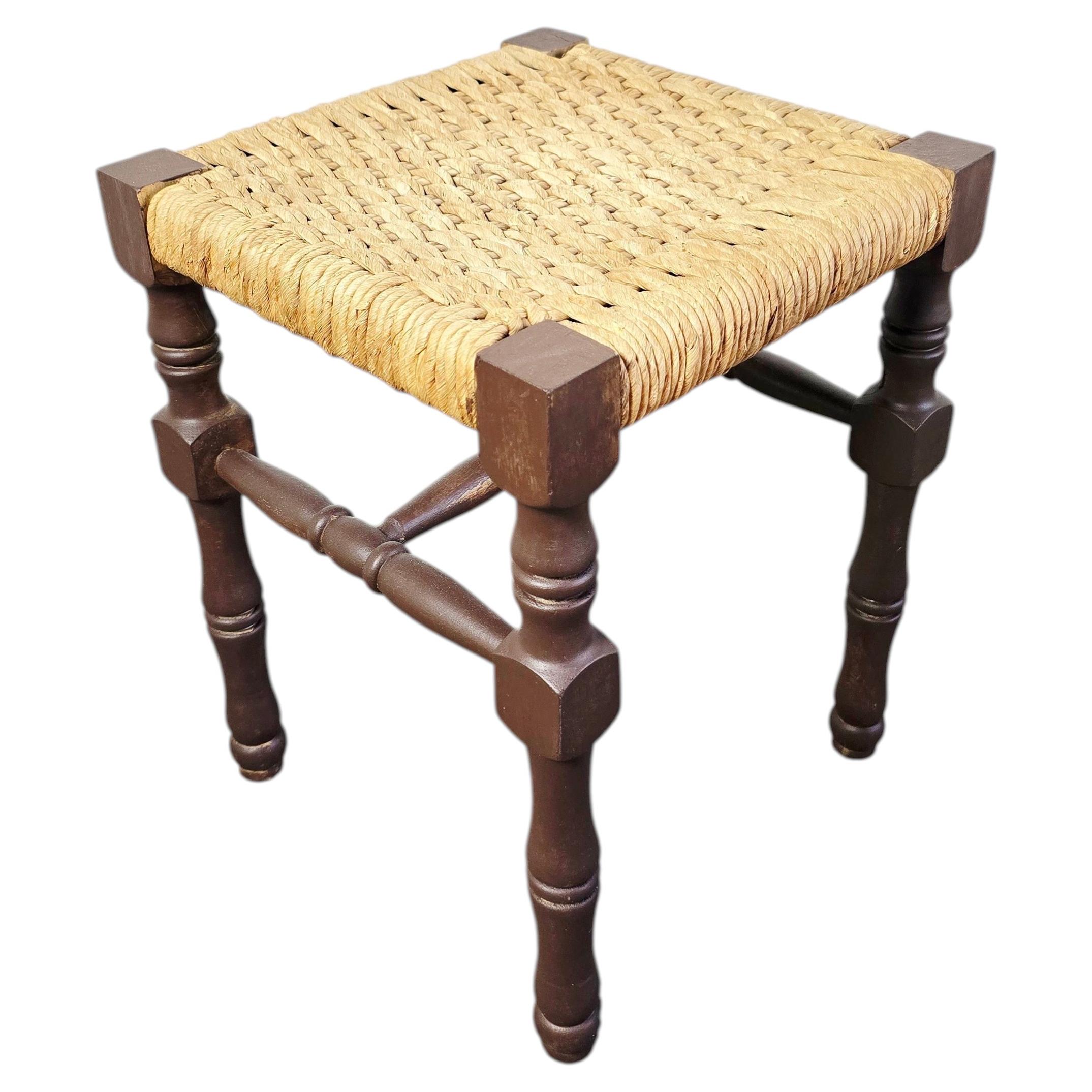 1970s Mid-Century Modern Rush Seat Stool, Solid Wood, Slovenia
