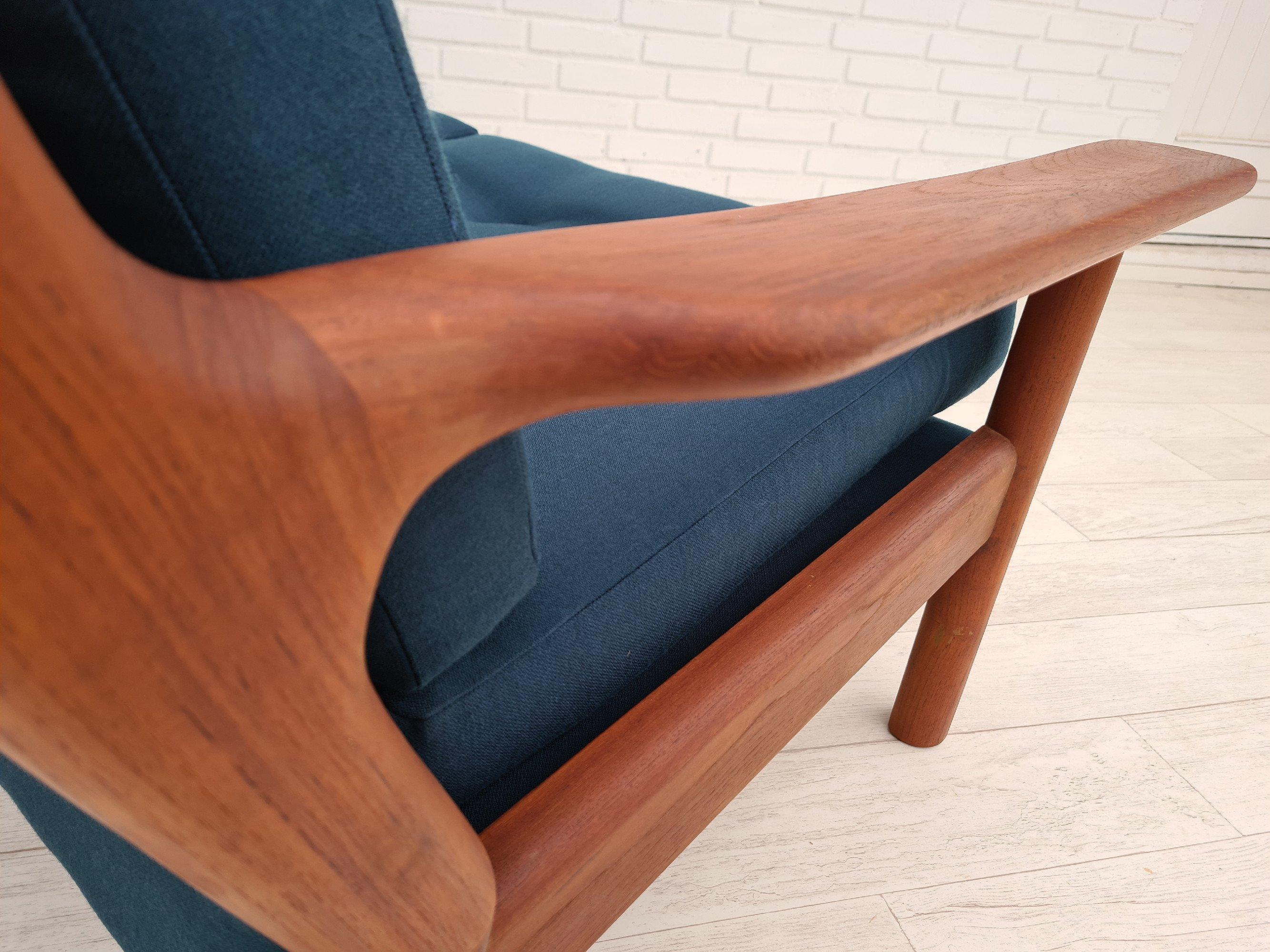 Laine annes 70, design scandinave, canap entirement remeubl, meubles en laine, teck en vente