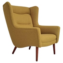 70s, Scandinavian Design, High-Back Armchair, Furniture Wool, Teak Wood