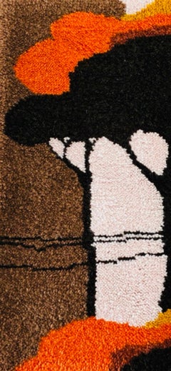 70s Scandinavian Marimekko Abstract Landscape Rya like Rug Wall Art Hanging