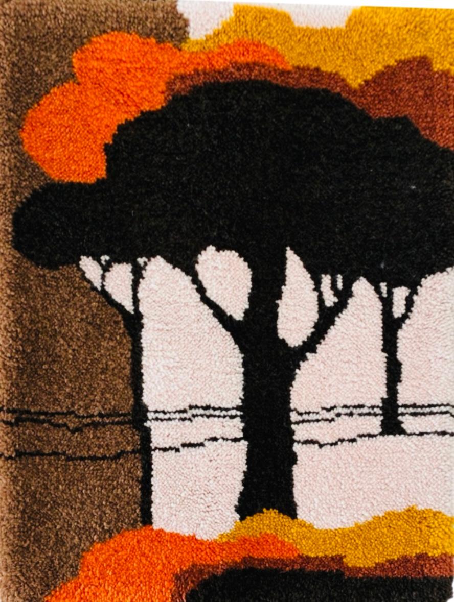 70er Jahre skandinavischen Marimekko abstrakte Landschaft Rya wie Teppich Wandkunst hängend (20. Jahrhundert) im Angebot