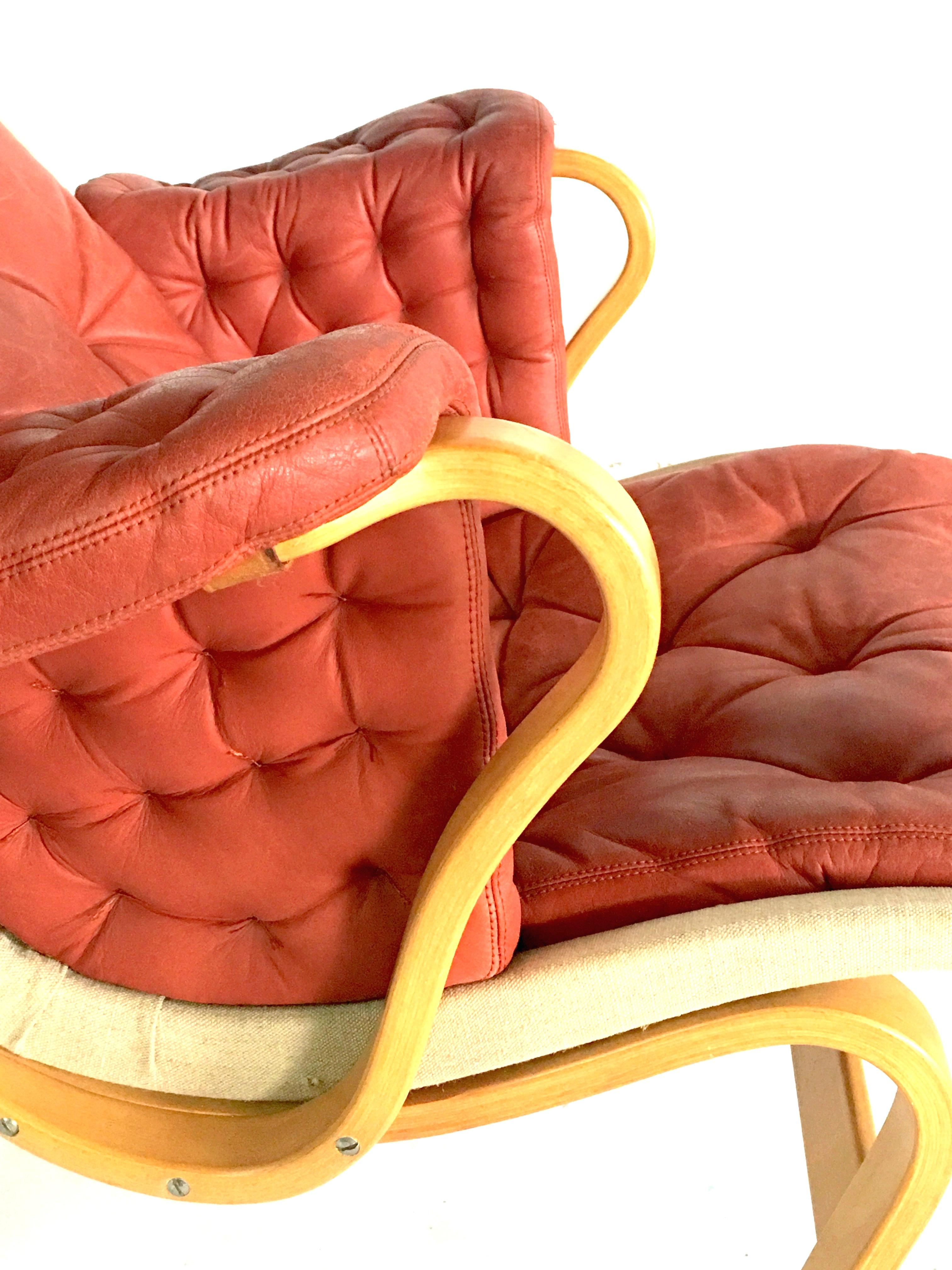 chaise longue et pouf scandinave moderne des années 1970:: en cuir et bois d'ébène:: signée Mathsson 3