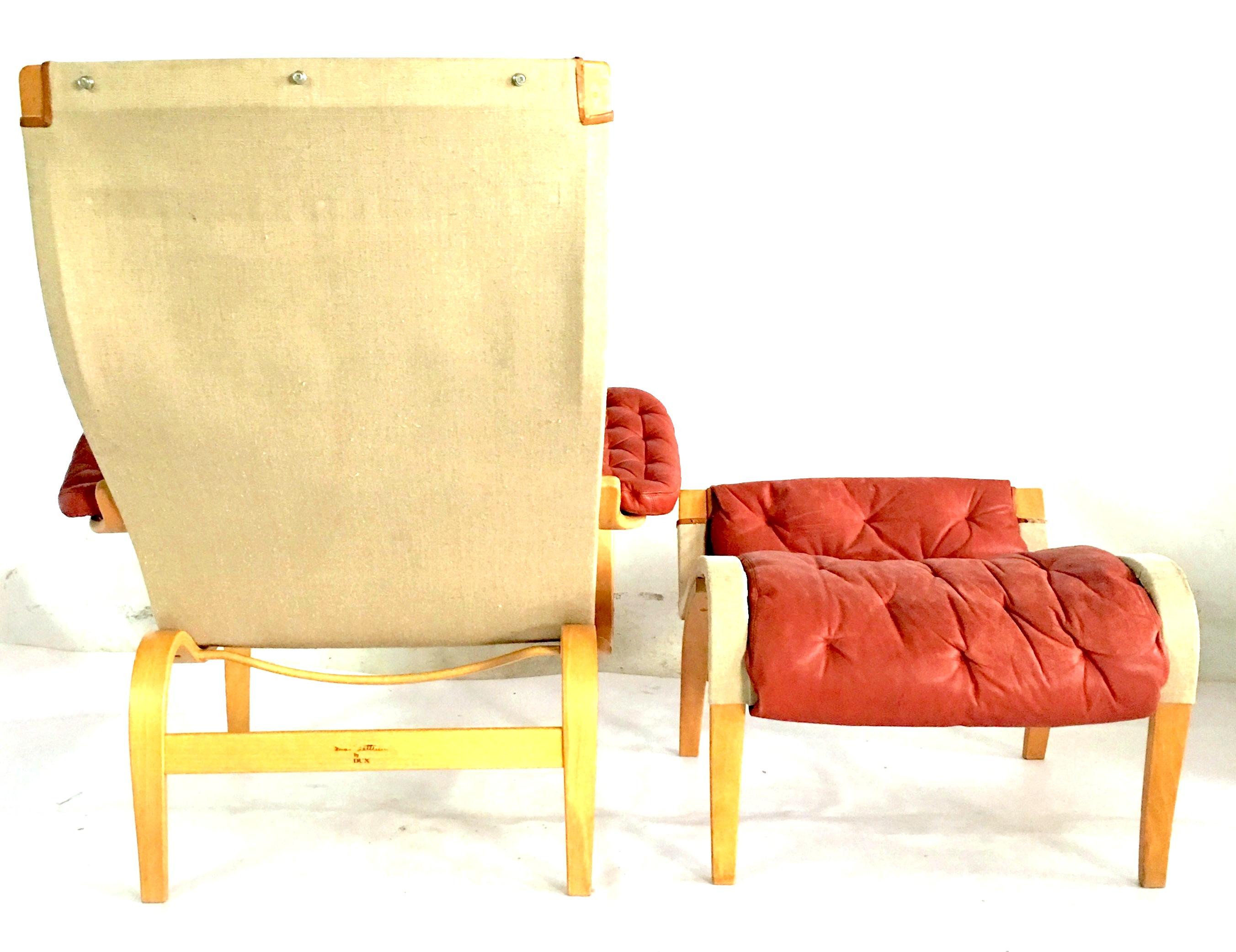 1970s Scandinavian Modern Leather, Bentwood Lounge Chair and Ottoman by Mathsson In Good Condition In West Palm Beach, FL