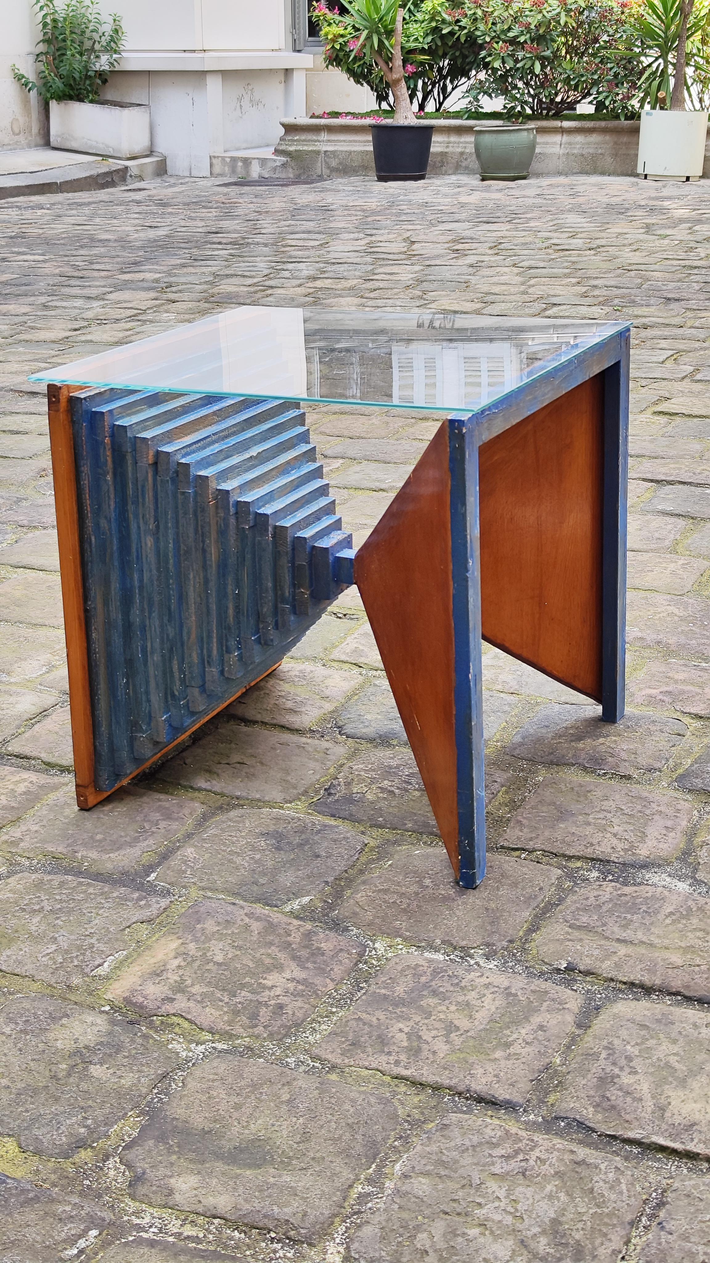 Mid-Century Modern Table basse en bois sculpté des années 50, Brutaliste et Minimaliste, France, 1950 en vente
