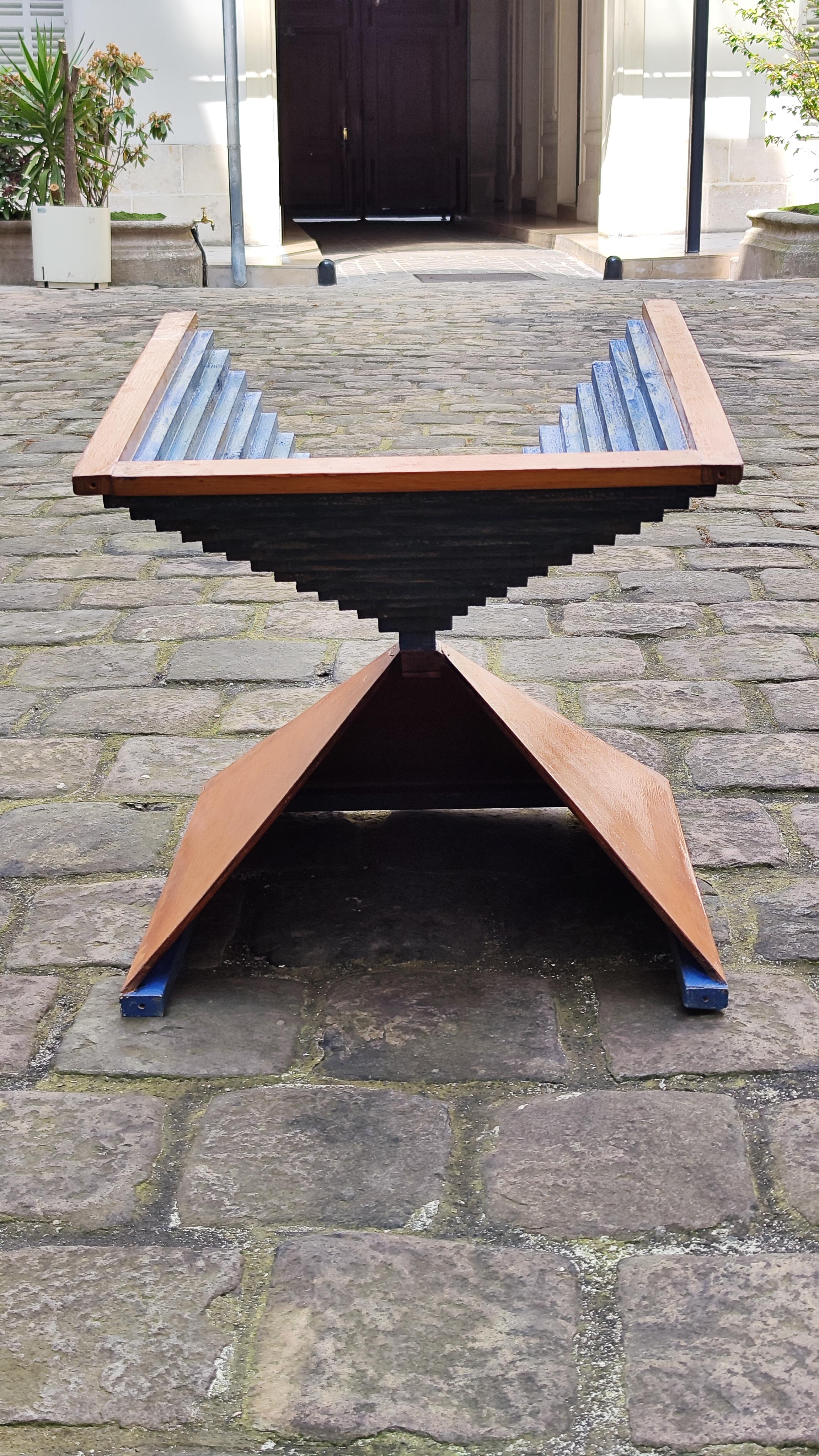 Mid-Century Modern 50s Sculpted Wooden Coffee Table, Brutalist and Minimalist, France, 1950 For Sale