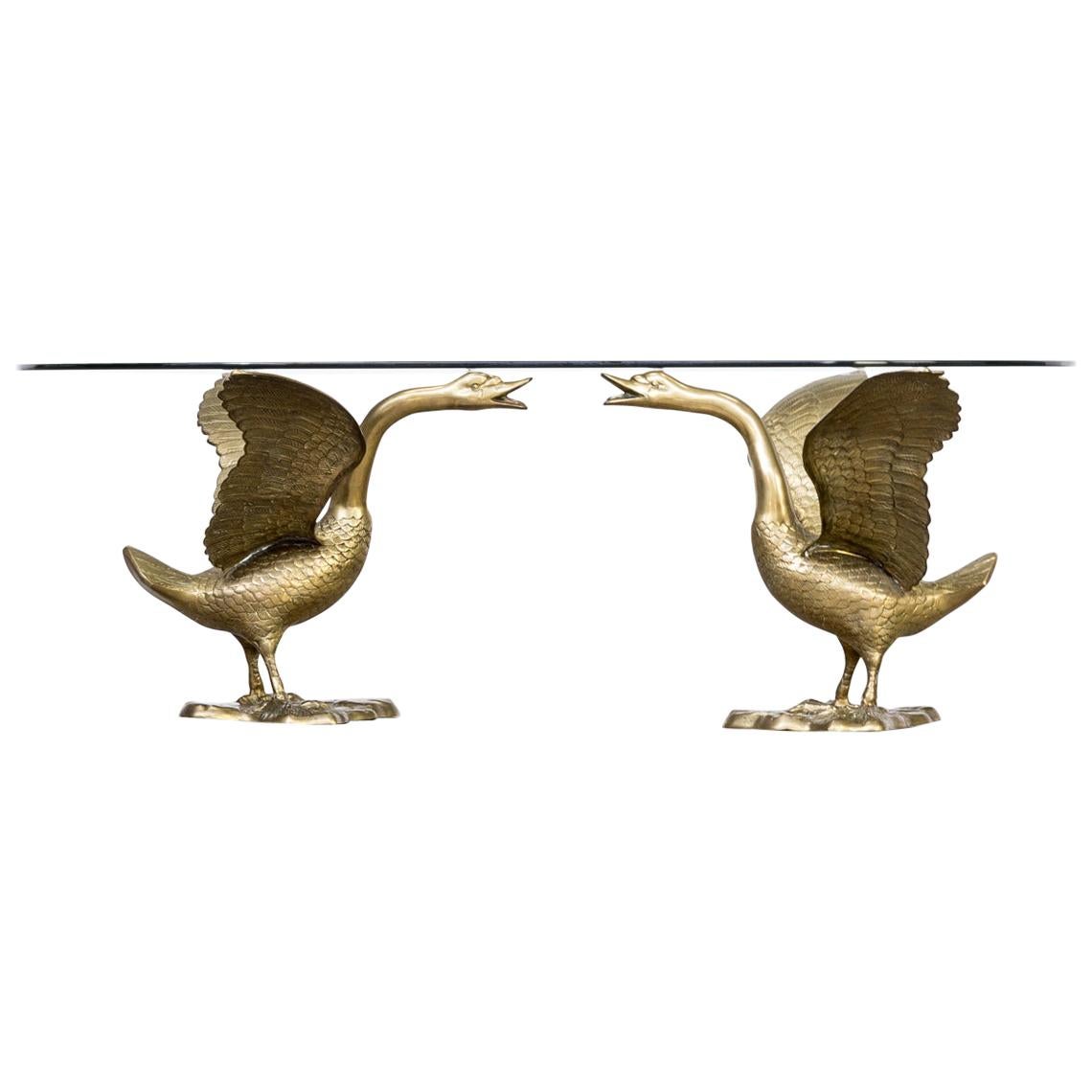 1970s Sculptural ‘goose’ Coffee Table with Glass Table Top For Sale