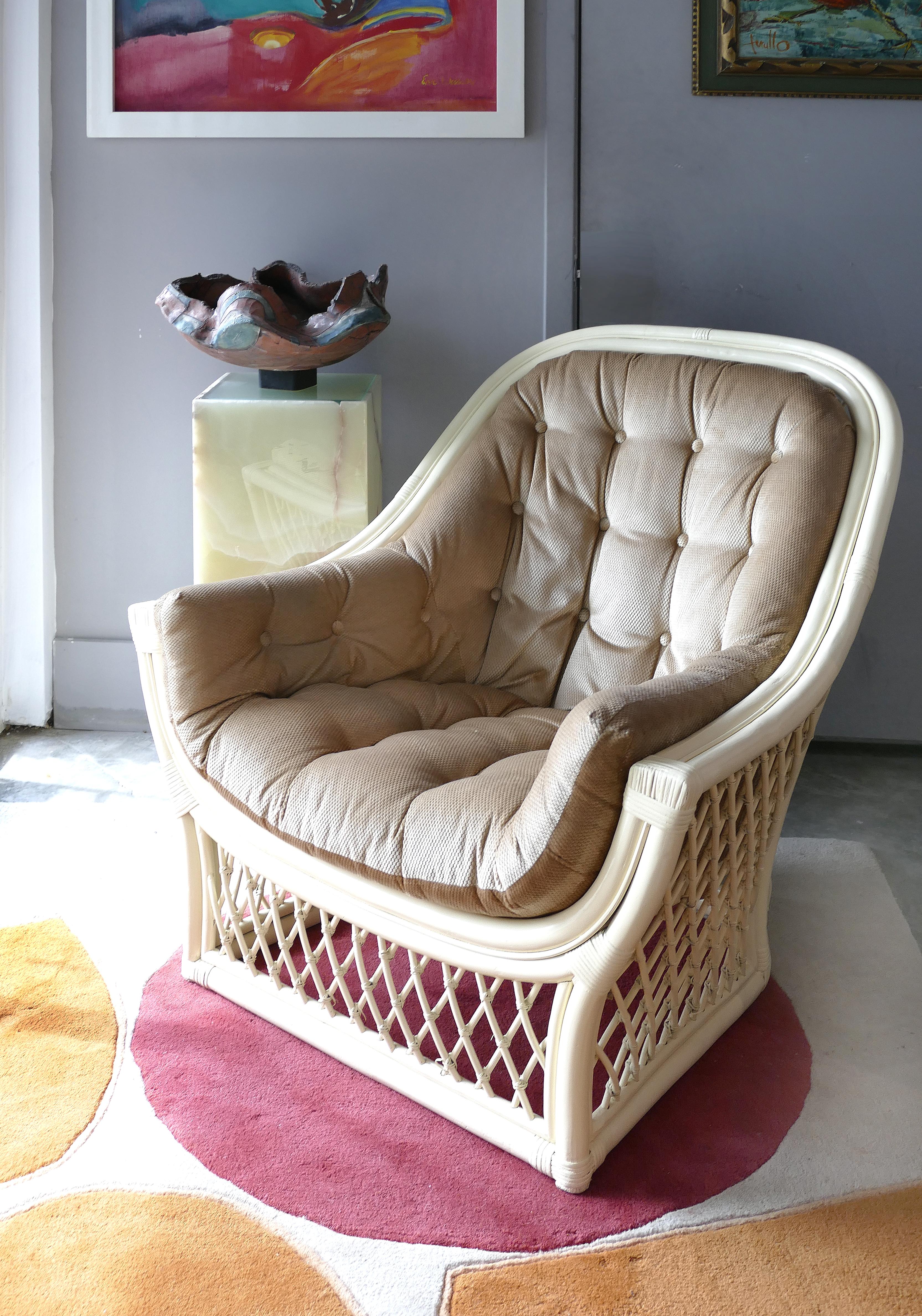 Mid-Century Modern 1970s Sculpture Rattan Lounge Chair, Henry Olko Style